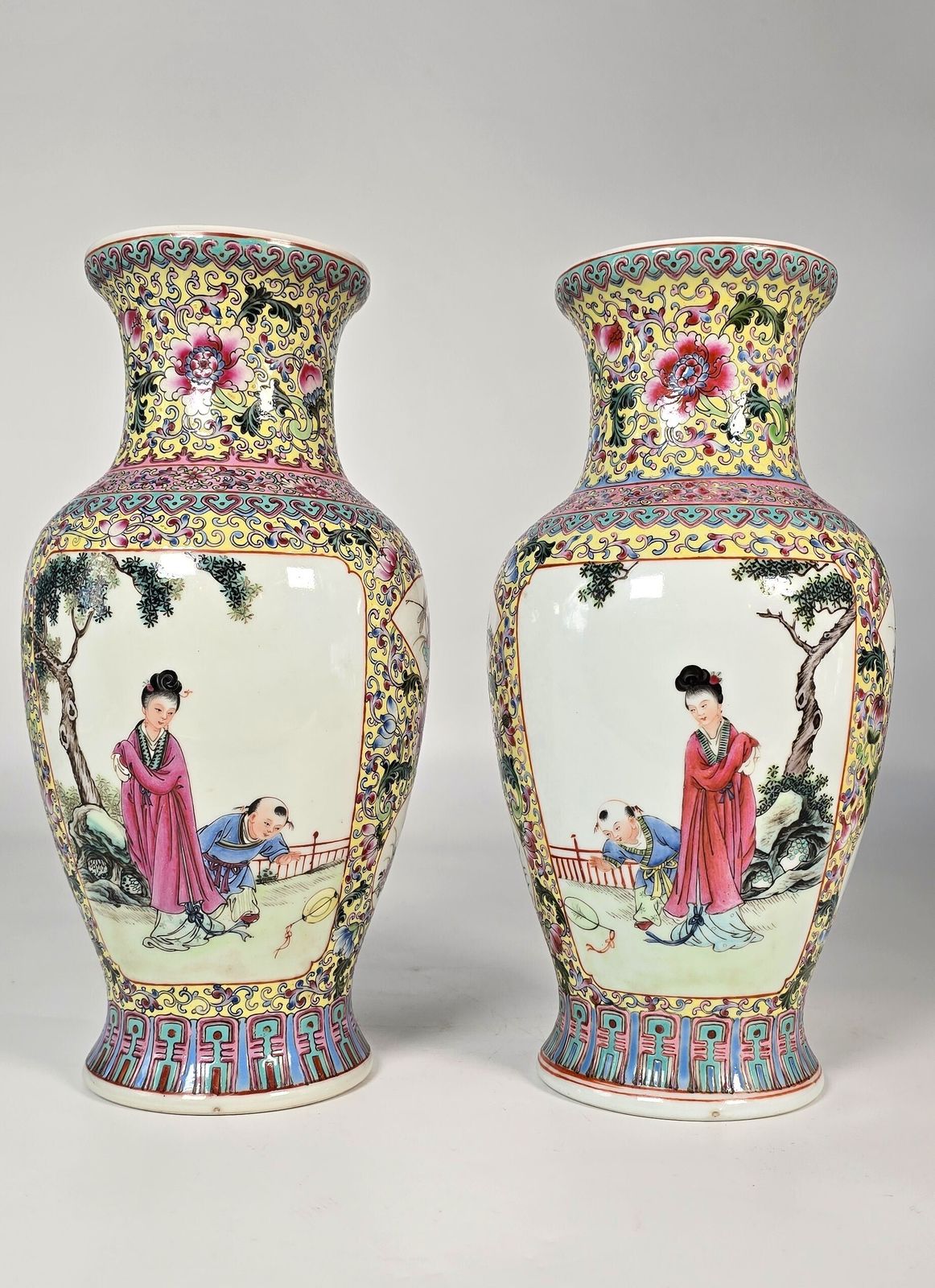 A Pair Of Chinese Hand Painted Porcelain Vases From The Republican Period Circa 1930 photo for sale