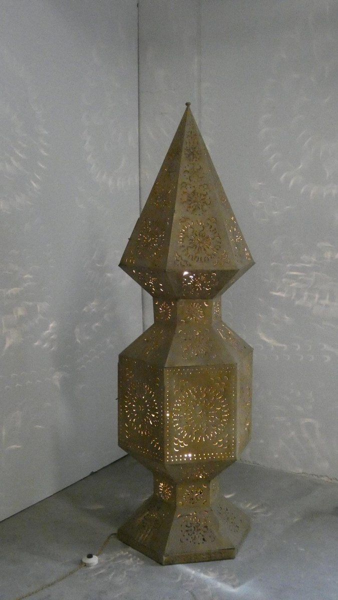 Large Moroccan Perforated Metal Tower Lamps, 1980s, Set Of 2 photo vinterior