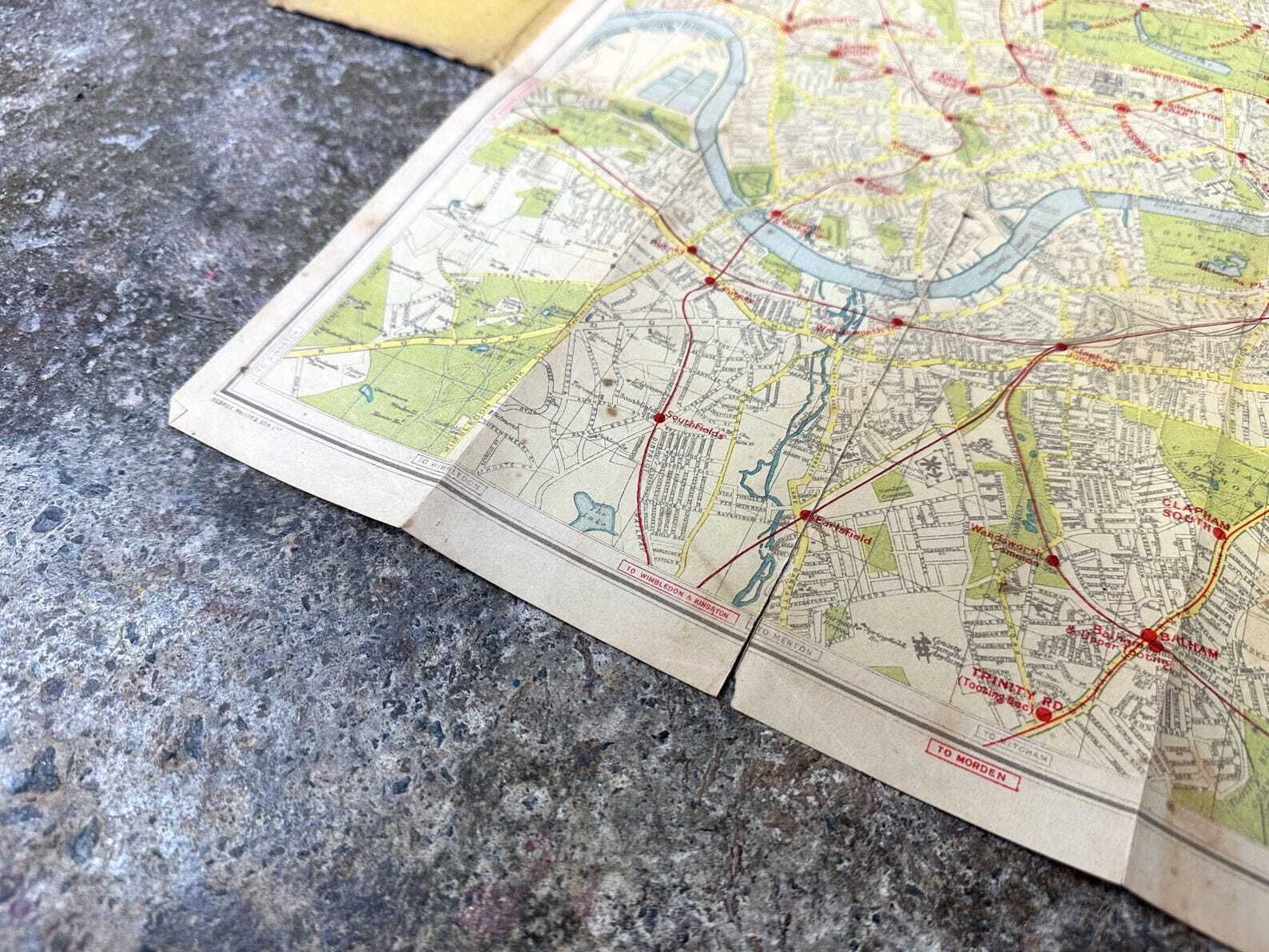 photo for sale Ww2 1940s London Tube Map Philips Bus Tramway