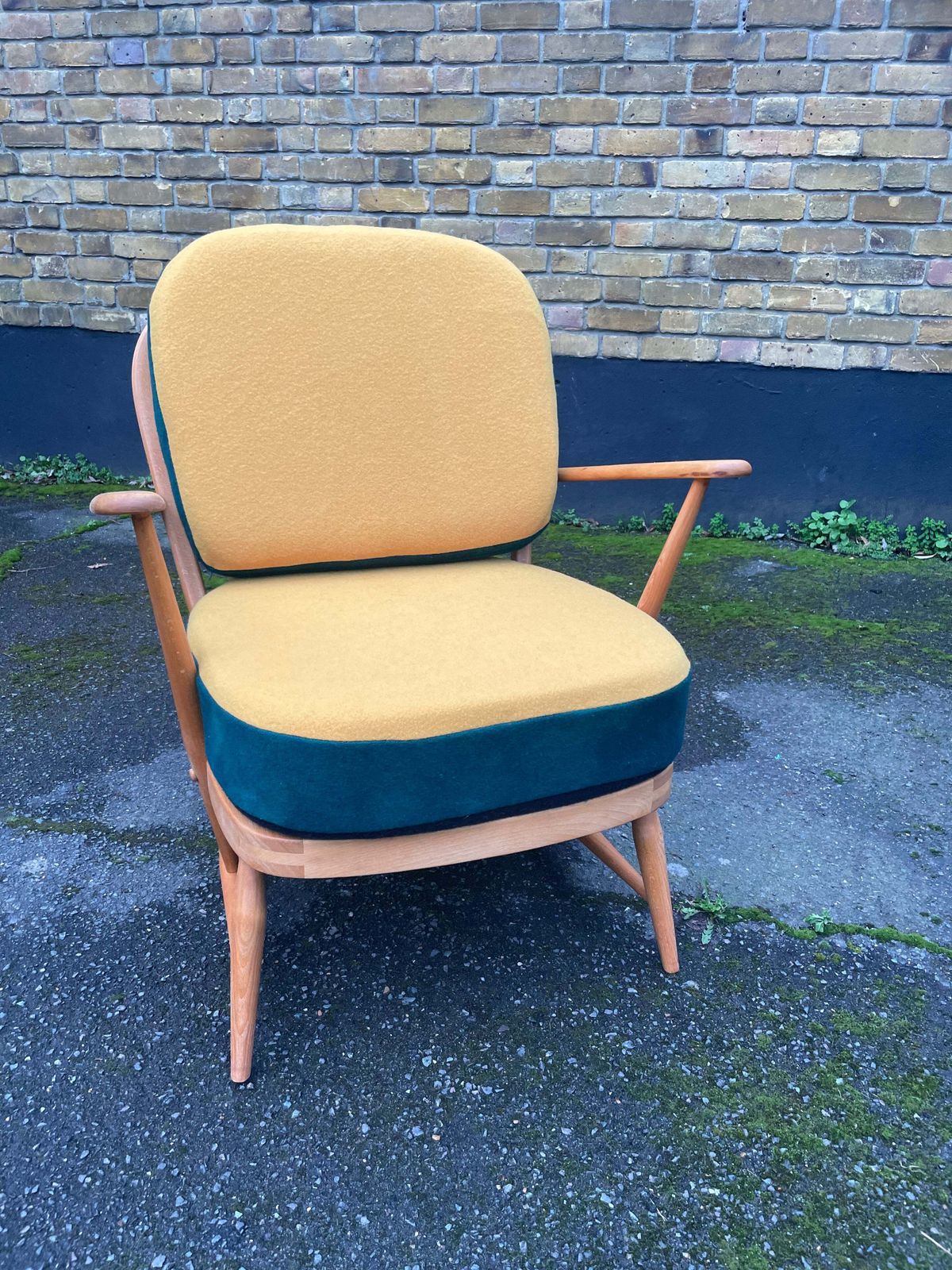 Vintage Ercol Windsor 334 Armchair Fully Restore With Hand Dyed Mustard Forest Grey Wool Covers photo furniture