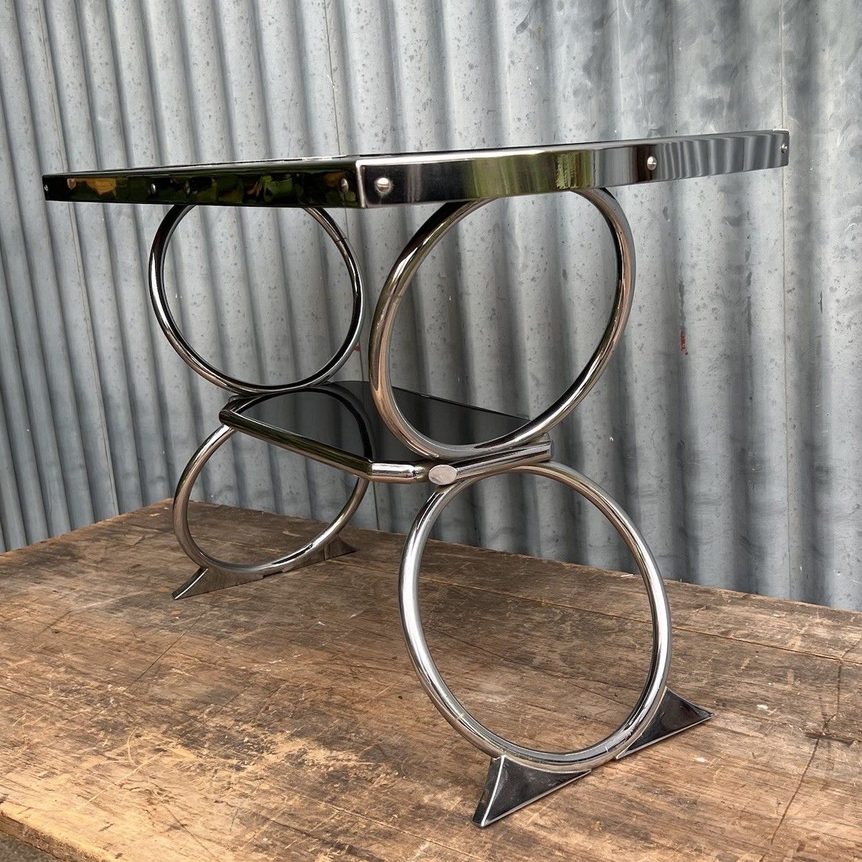 Vintage Tubular Steel Chrome & Black Coffee Table Pel Style 1930s Art Deco photo furniture