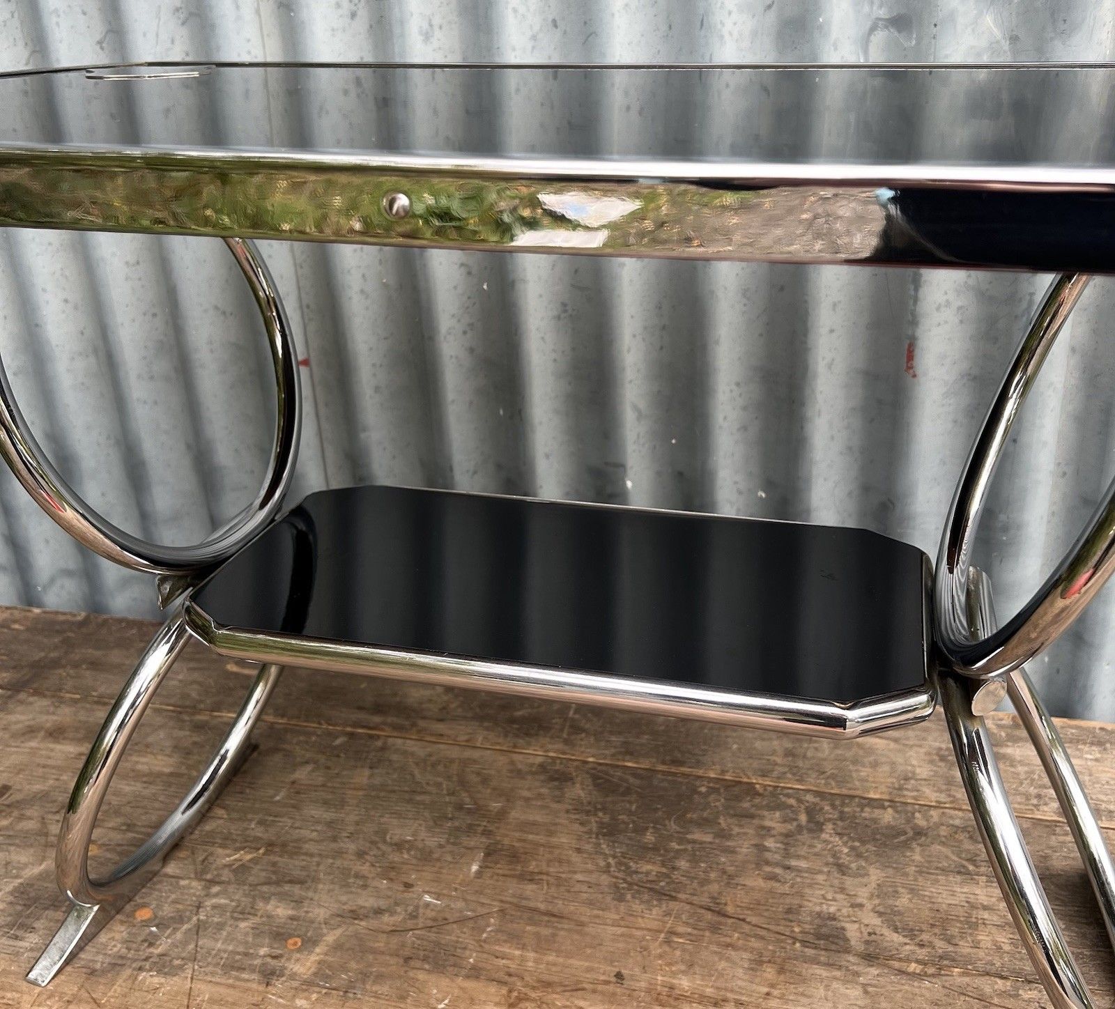 Vintage Tubular Steel Chrome & Black Coffee Table Pel Style 1930s Art Deco photo vinterior
