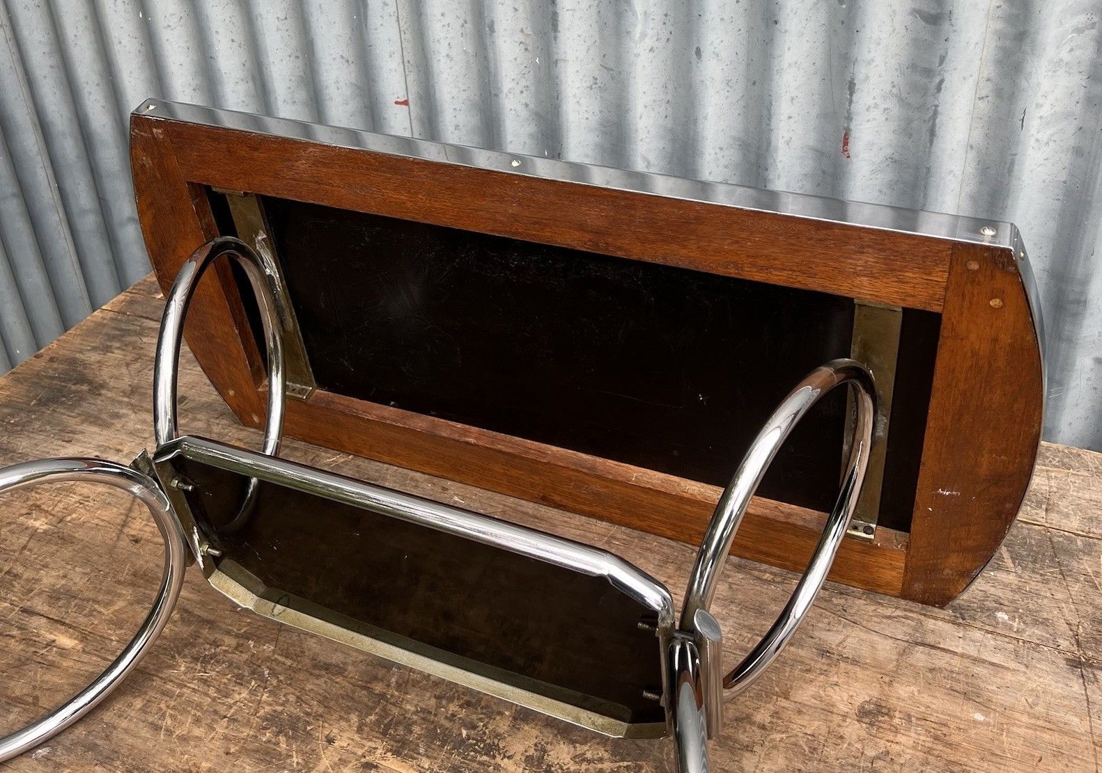 photo buy Vintage Tubular Steel Chrome & Black Coffee Table Pel Style 1930s Art Deco