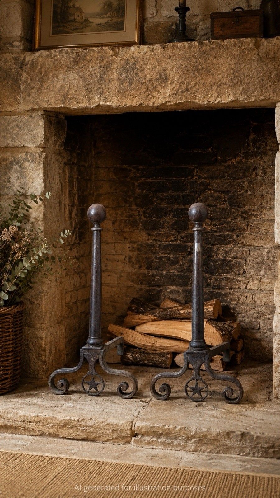 295.0 Large Pair Antique Cast Iron Fire Dogs Andirons Fireplace Scroll Supports C1900 photo