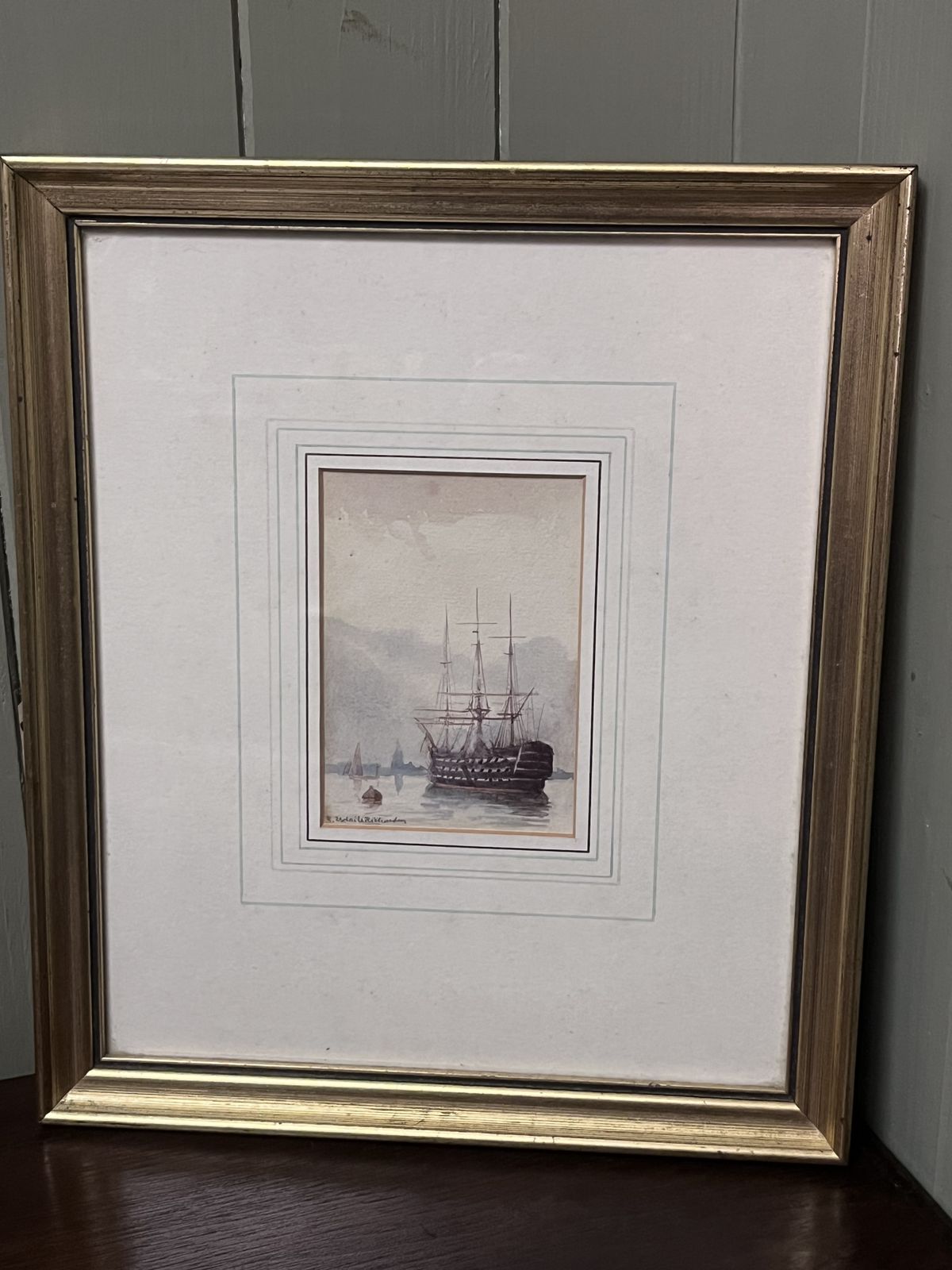 photo for sale Victorian Watercolour Hms Victory Portsmouth Harbour By Rw Esdaile Richardson Ra
