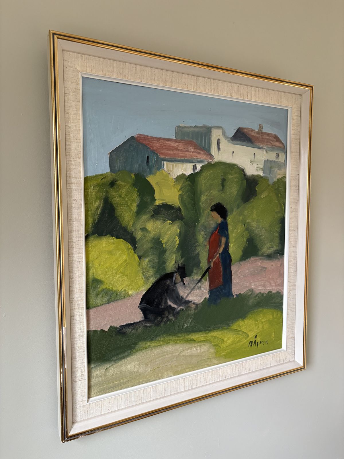 Large Bengt Agren 20th Century Framed Oil On Canvas Figural Scene. photo vintage