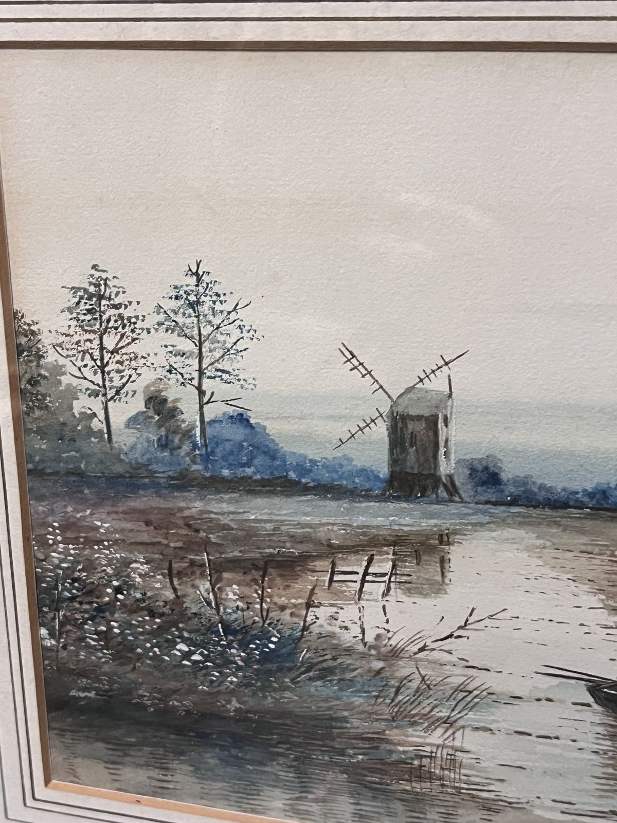 Original Watercolour Painting Of Windmill Scene Signed 1921 photo furniture