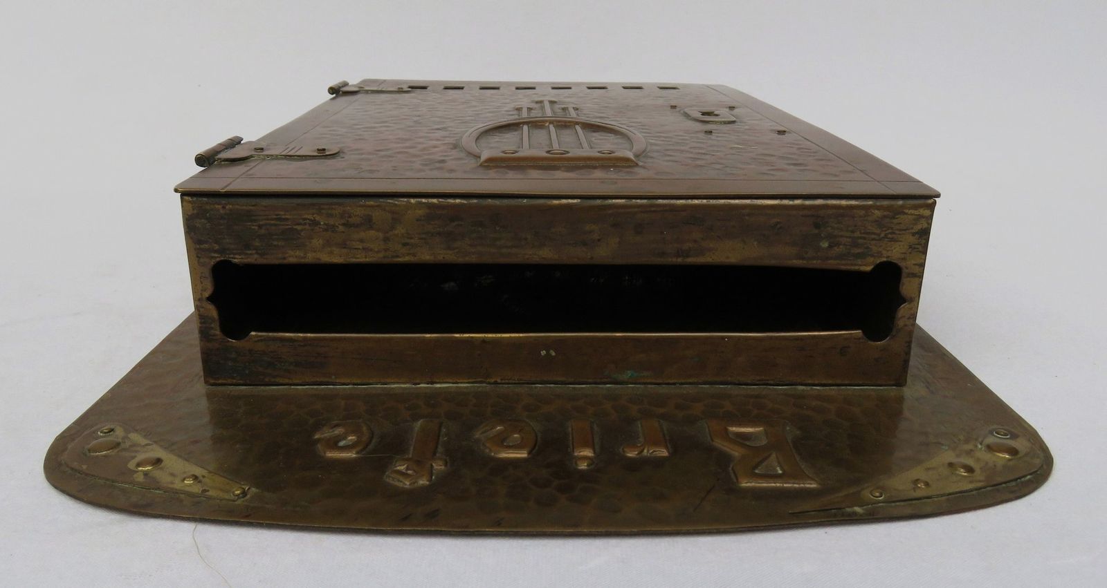 Art Nouveau Handmade Copper And Brass Mailbox, Germany, 1890s photo vinterior