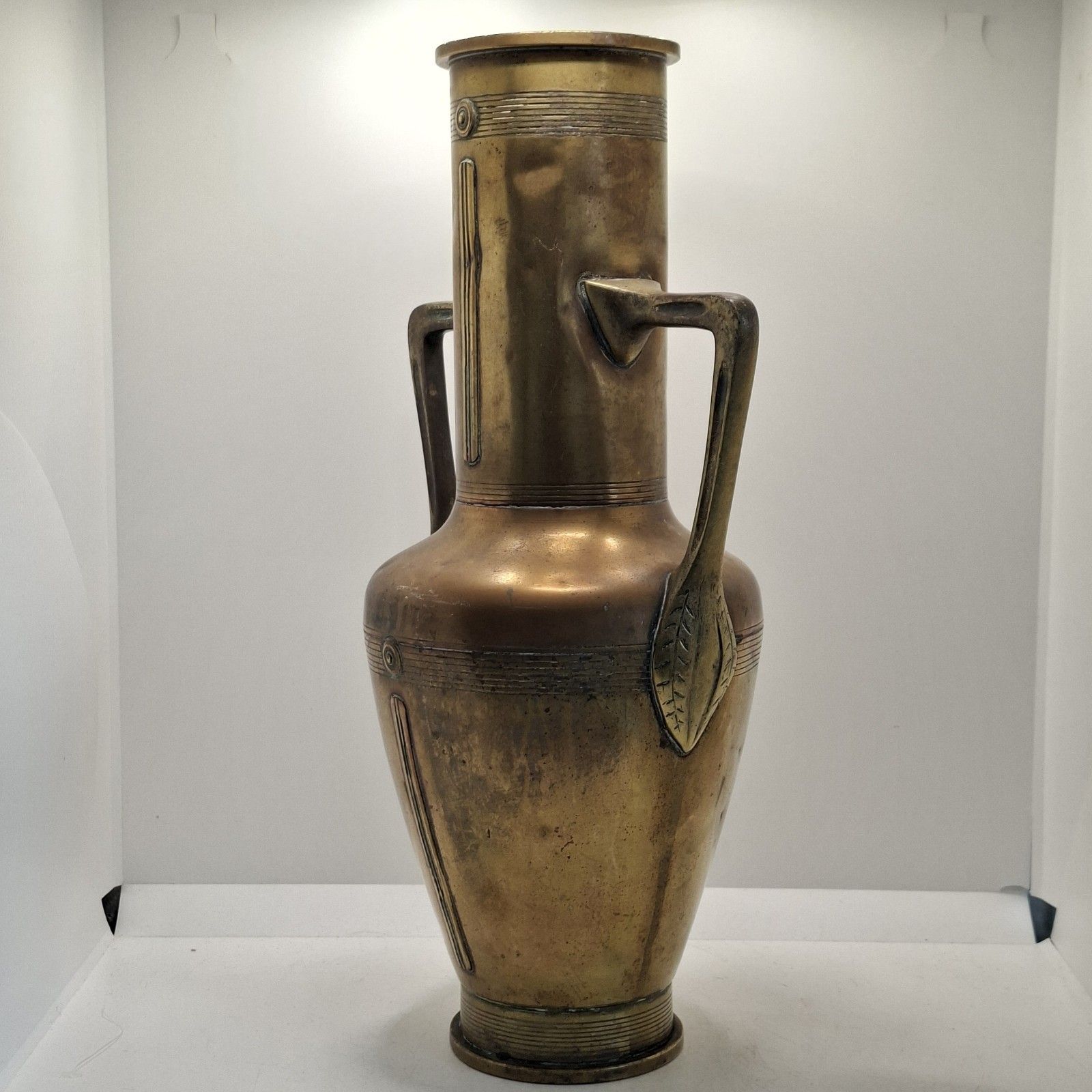 Art Nouveau Arts & Crafts Brass Amphora Vase With Handles Large British Antique photo Home Decor