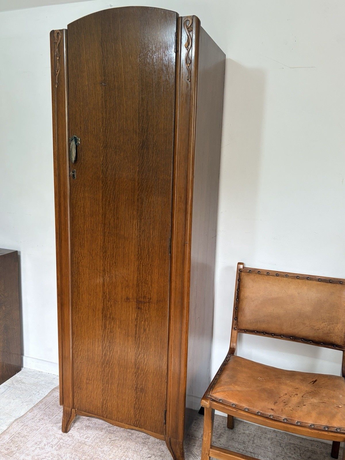 photo furniture Vintage Art Deco Single Oak Hall Wardrobe 1920s 1930s By Lebus Mid Century