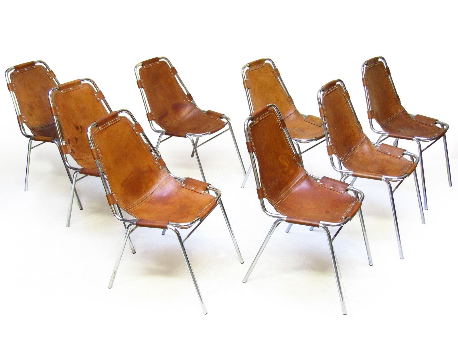 Eight Italian 1960s Charlotte Perriand "Les Arcs" Chairs By Dal Vera