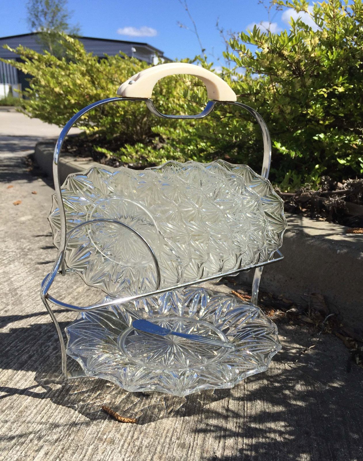 Vintage Cut Glass Plate Dessert Cake Stand Set Serving Plates / Dinnerware photo Home Decor