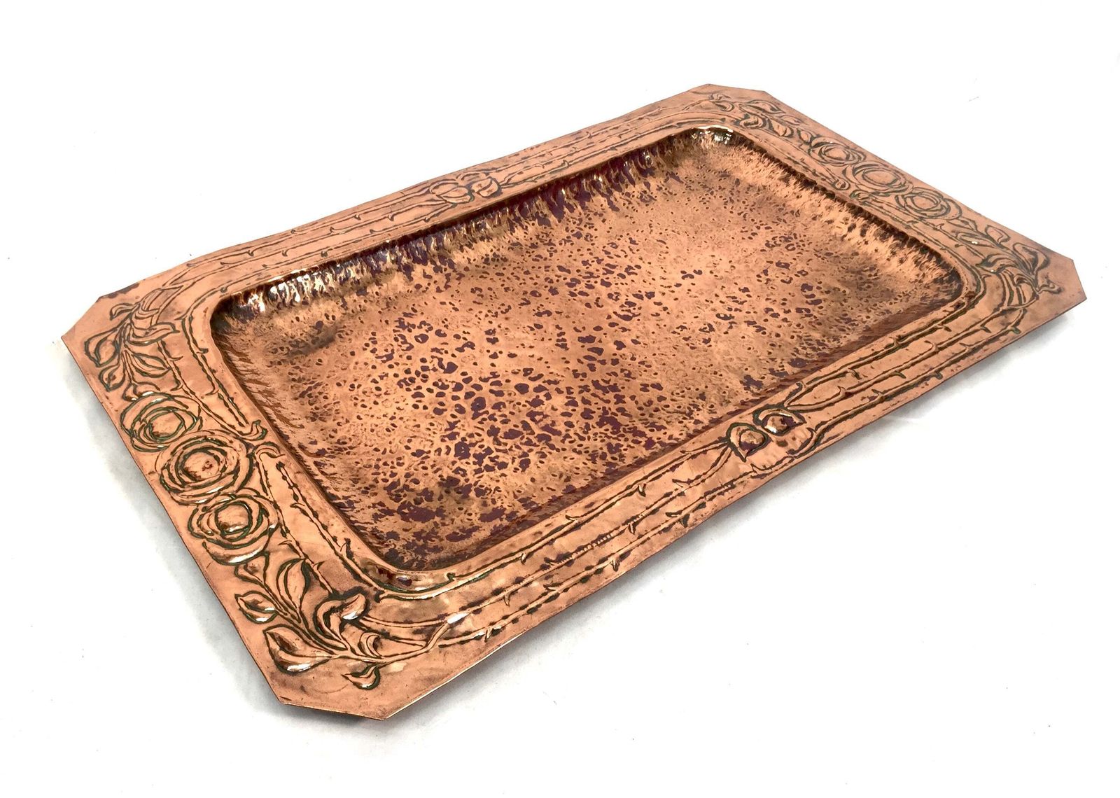 Antique Art Nouveau Large Hammered Copper Plate Tray Platter Arts & Crafts C1900