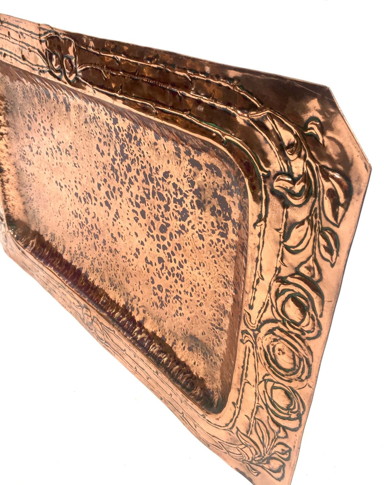 Antique Art Nouveau Large Hammered Copper Plate Tray Platter Arts & Crafts C1900 photo vinterior