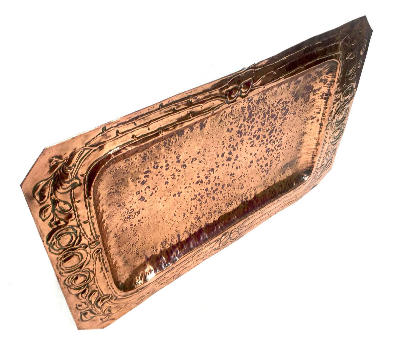 Antique Art Nouveau Large Hammered Copper Plate Tray Platter Arts & Crafts C1900 photo vintage