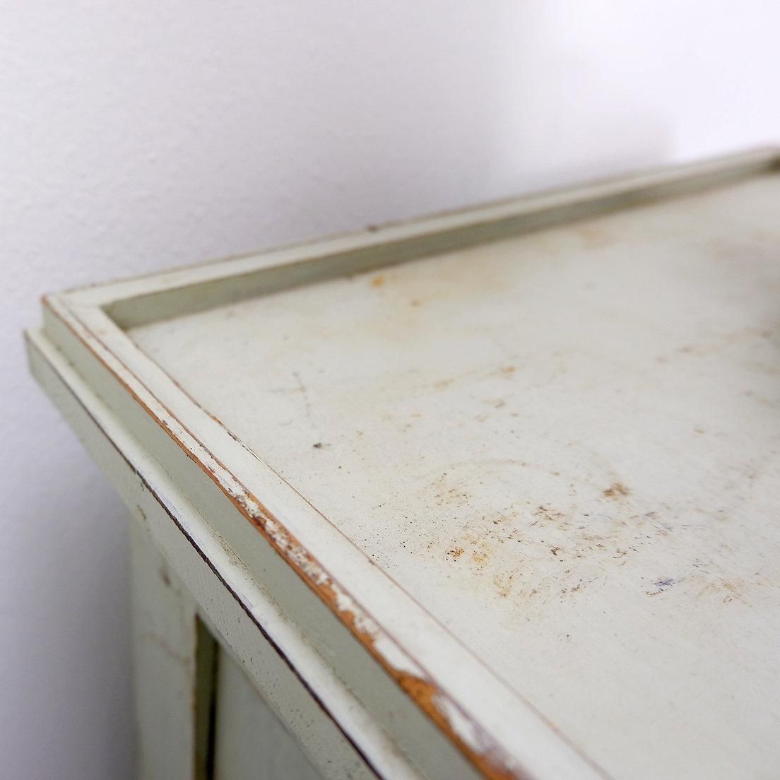 Vintage Green Patinated Wood Pedestal Cabinet Storage Stand photo vintage