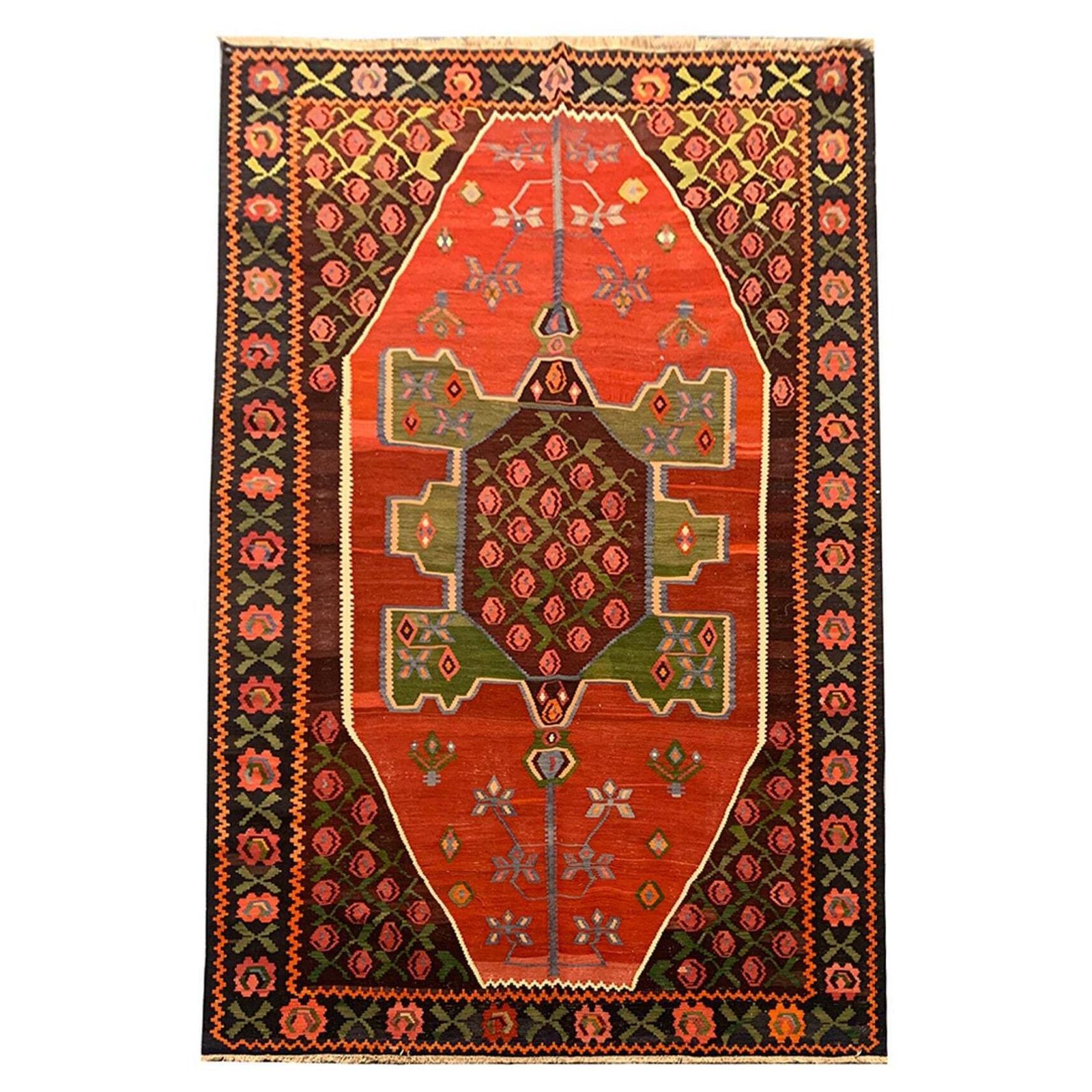 Red Antique Kilim Rug Caucasian Karabagh Flatweave Wool Rug
