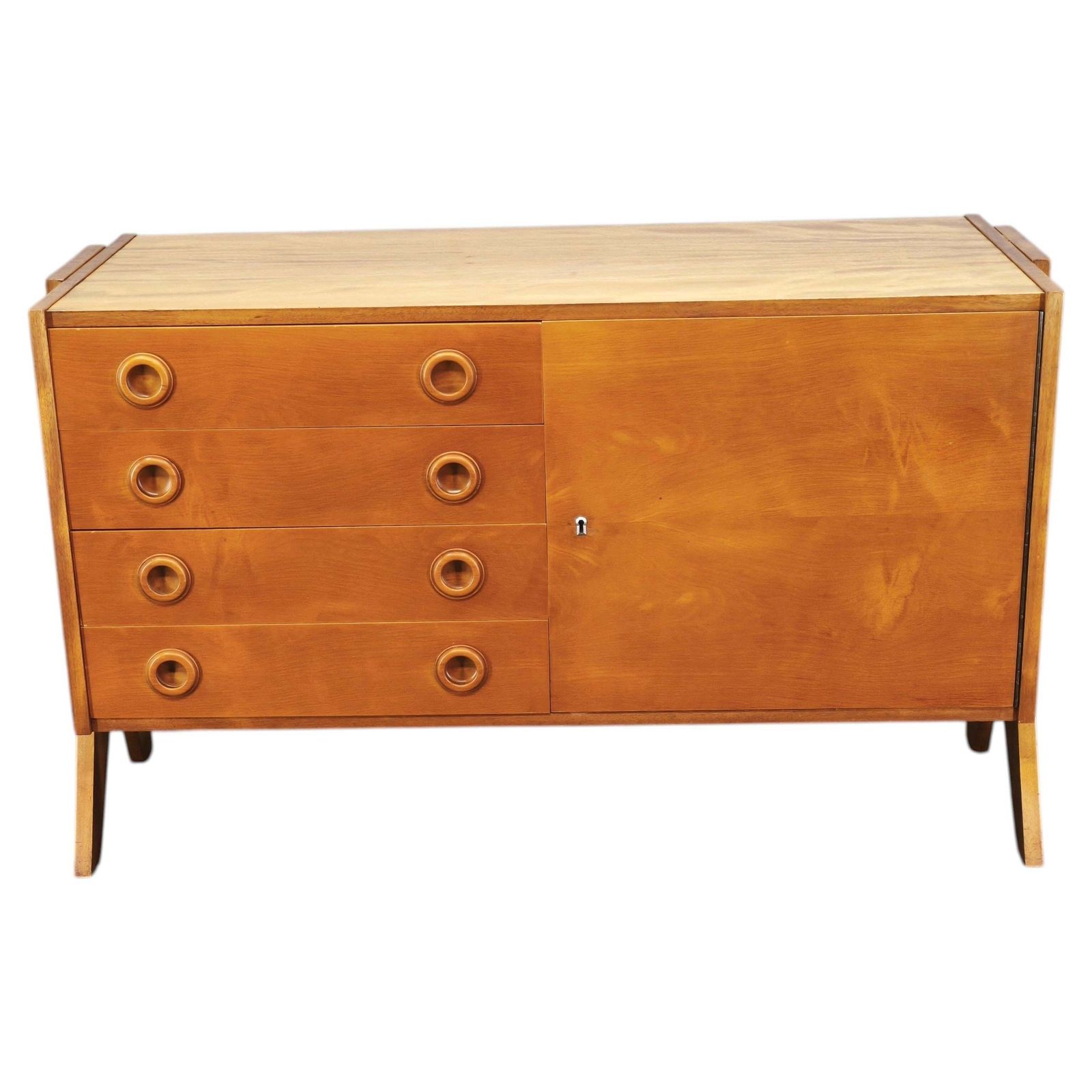 1960s Czechoslovak Maple Sideboard With Drawers And Cabinet