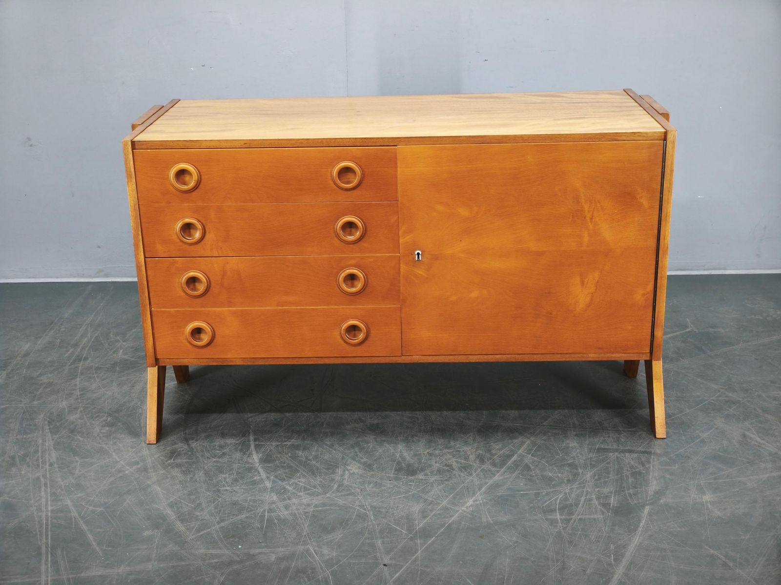 1960s Czechoslovak Maple Sideboard With Drawers And Cabinet photo furniture