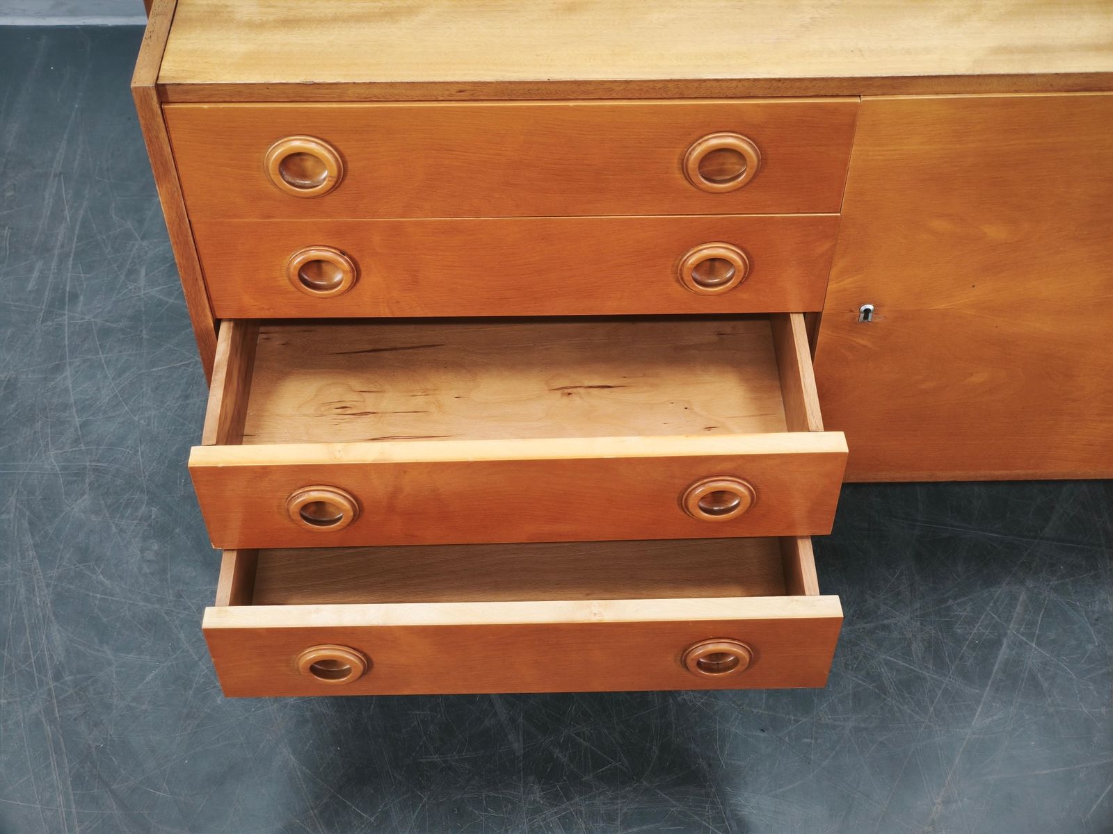 1960s Czechoslovak Maple Sideboard With Drawers And Cabinet photo vinterior