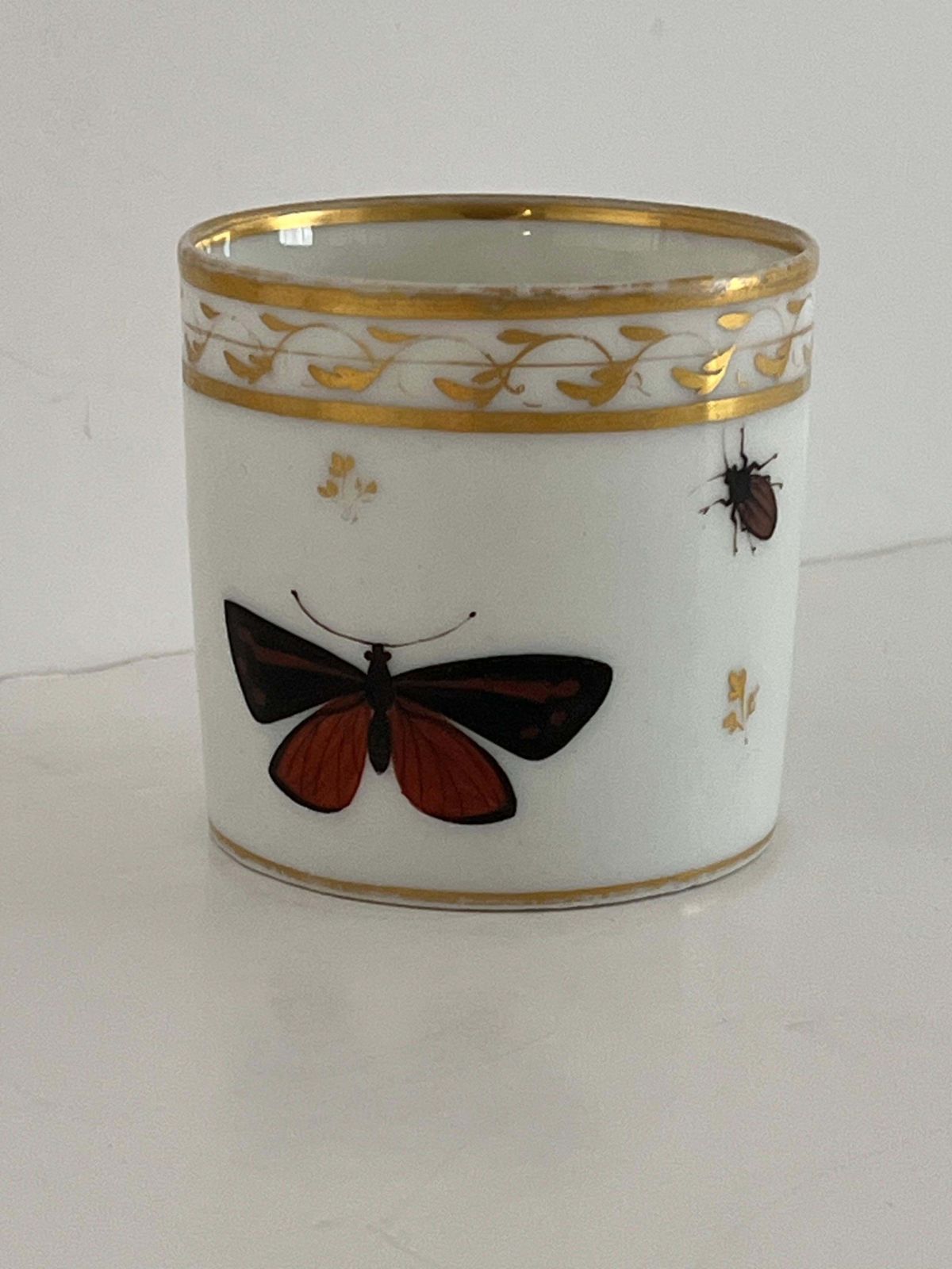 Old Paris Porcelain Coffee Can Butterflies & Insects Polychrome, French Ca 1795 photo furniture