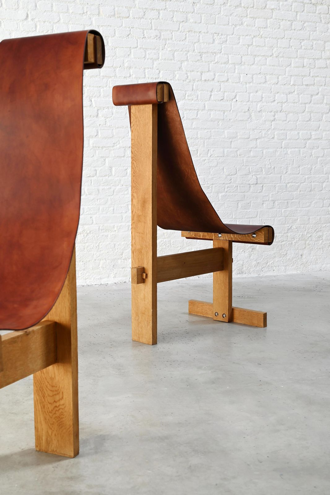 Set Of Two Leather Sling Chairs In The Manner Of Dominique Zimbacca, 1970s photo Furniture