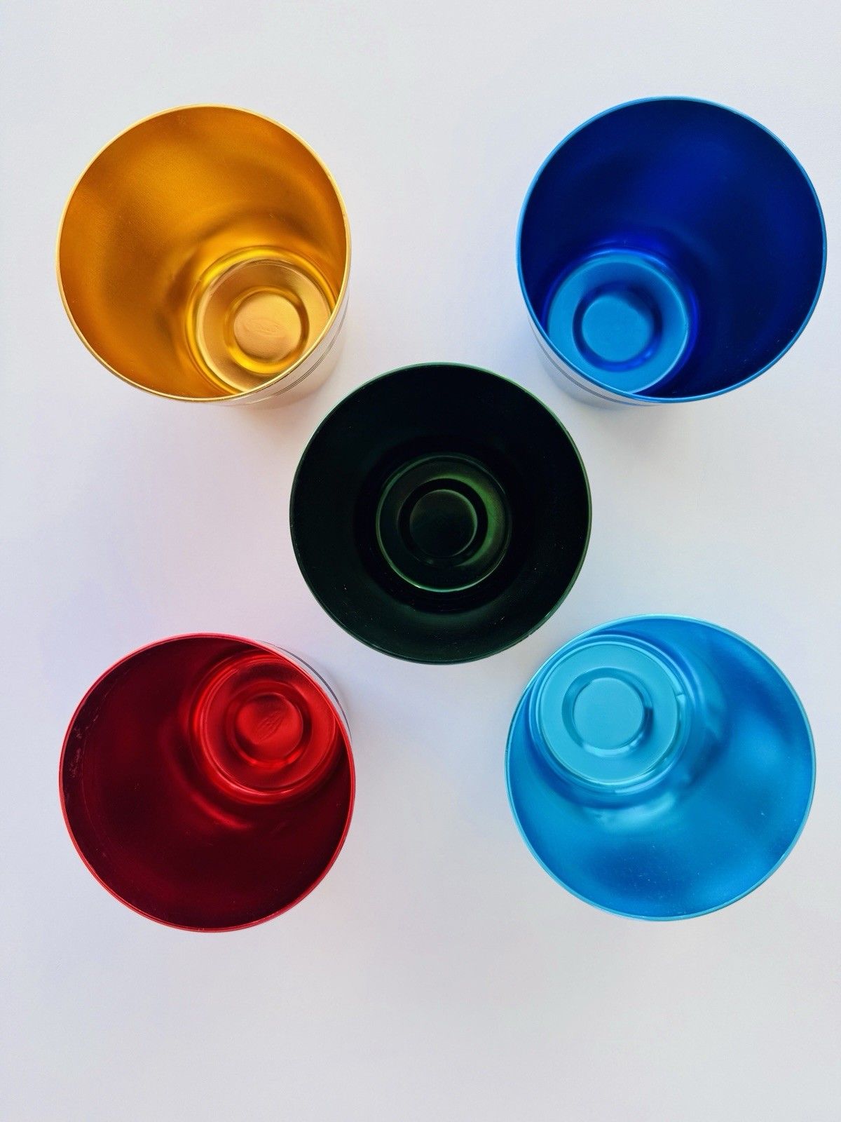 Set Of 5 1960’s Artex Anodised Cups & Bottle Opener In Buffalo Calf Leather Case photo Home Decor