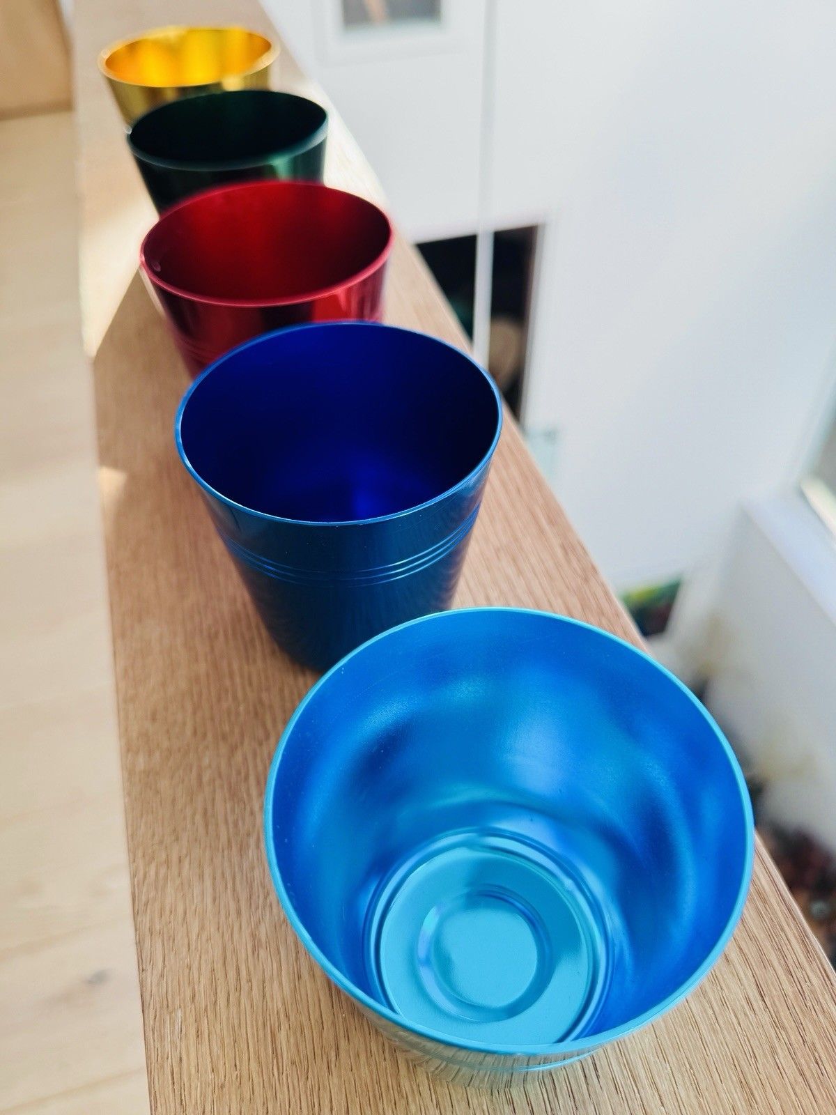 Set Of 5 1960’s Artex Anodised Cups & Bottle Opener In Buffalo Calf Leather Case photo buy