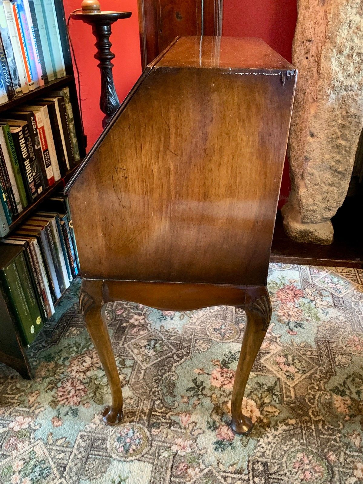Antique Walnut Bureau Queen Anne Style, Working Key Burr Walnut Country House photo vinterior
