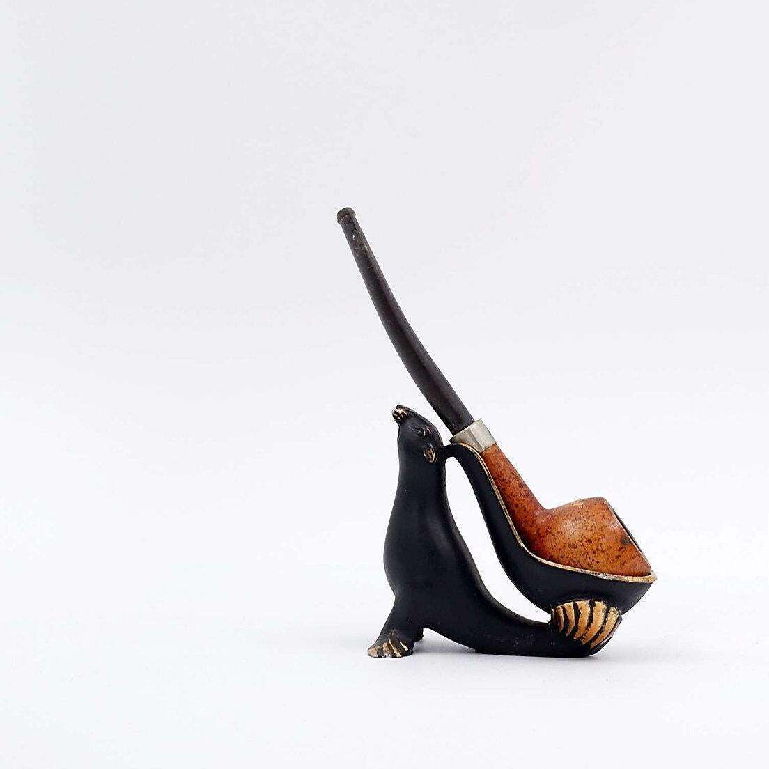 photo furniture Walter Bosse Style Sea Lion Pipe Holder In Bronze   1950s
