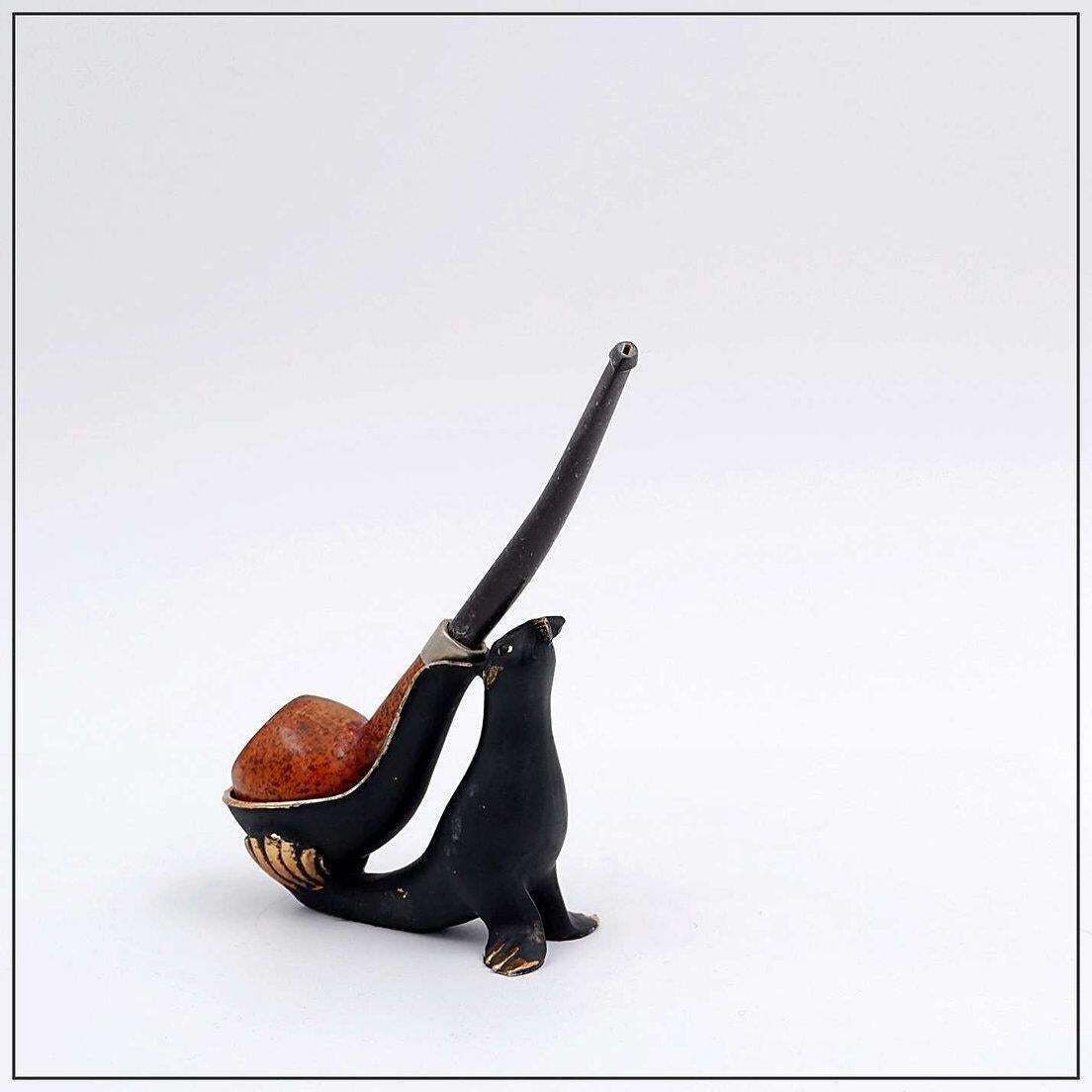 photo for sale Walter Bosse Style Sea Lion Pipe Holder In Bronze   1950s