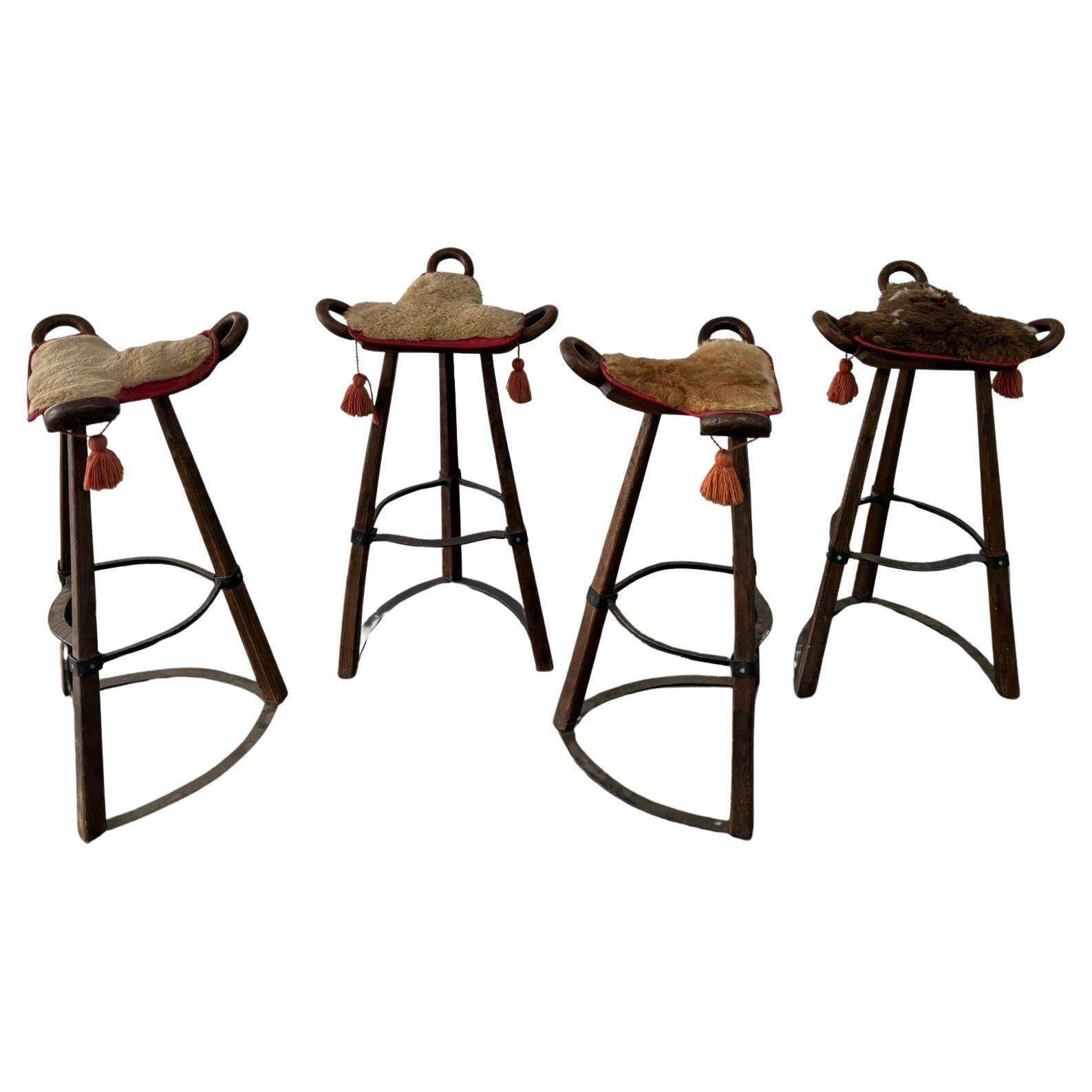 Set Of 4 Vintage Brutalist Marbella Stools By Sergio Rodrigues