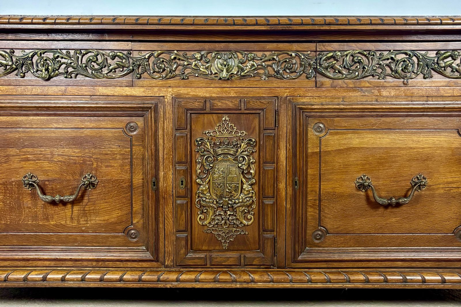 Large Henry II Style Oak Sideboard With Bronze Mounts, Early 20th Century photo Furniture