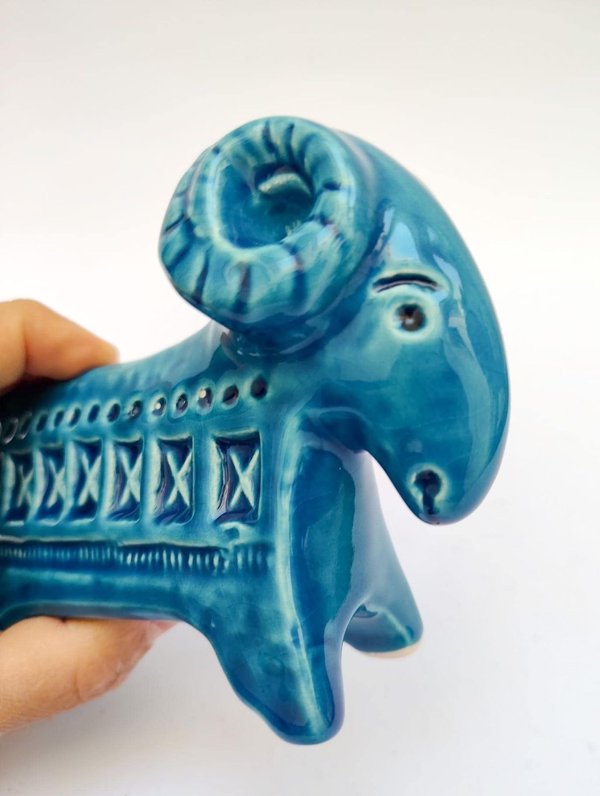Bitossi Ceramic Figurine Aries, Rimini Blue Decoration, Designed By Aldo Londi photo vintage
