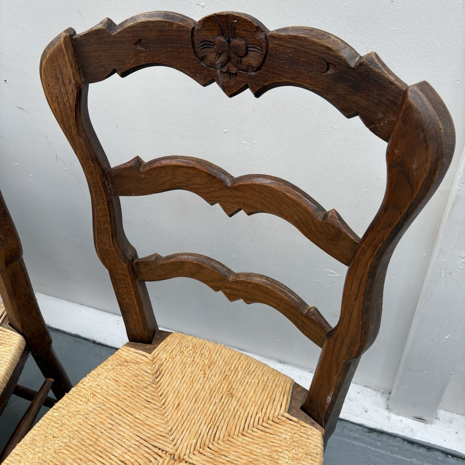 3 Vintage French Country ´Van Gogh” Ladderback Rush Seat Dining Chairs photo Furniture