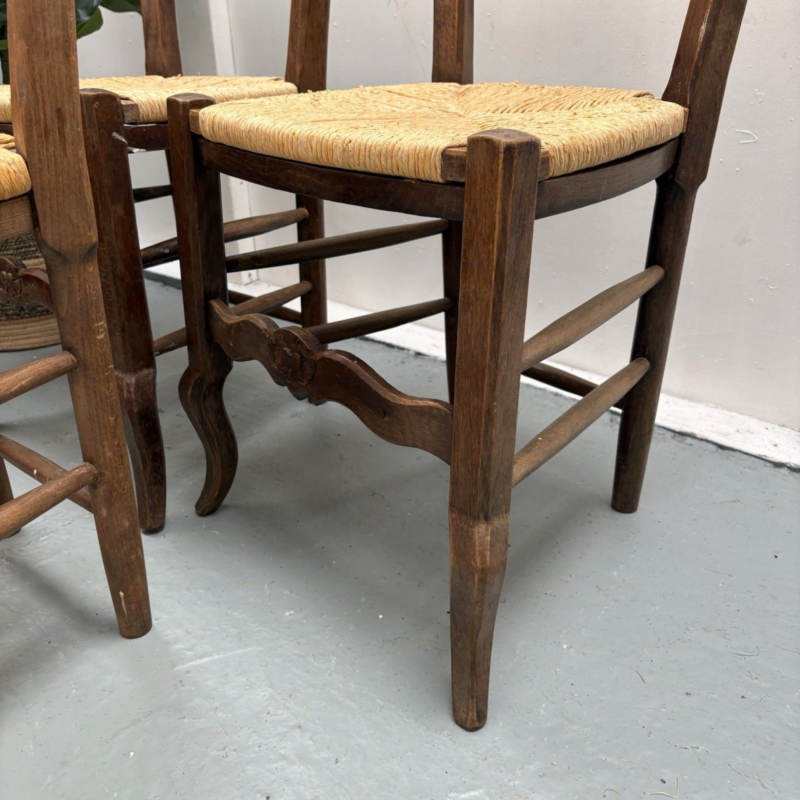 Furniture 3 Vintage French Country ´Van Gogh” Ladderback Rush Seat Dining Chairs photo