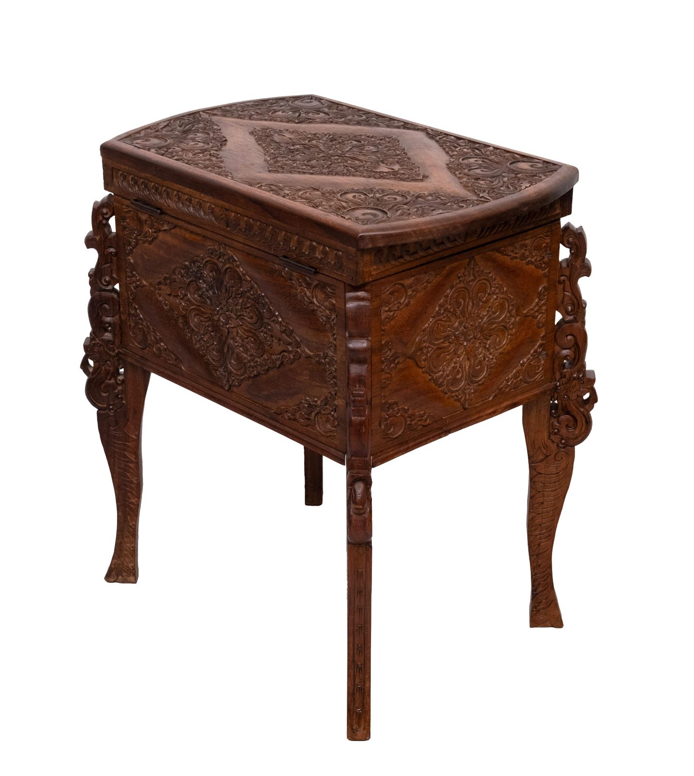 photo buy Indonesian Hand Carved Treasure Box On Stand 1920s