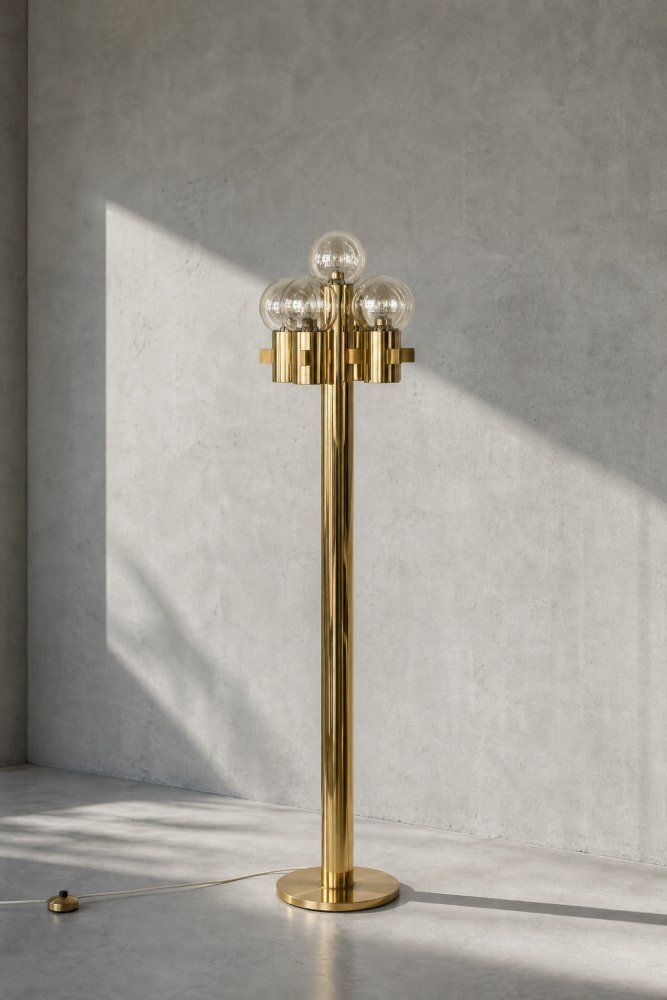 Mid Century Scandinavian Modern Sculptural Gouden Vloerlamp Van Hans Agne Jakobsson Voor Hans Agne Jakobsson Ab, Jaren 1970