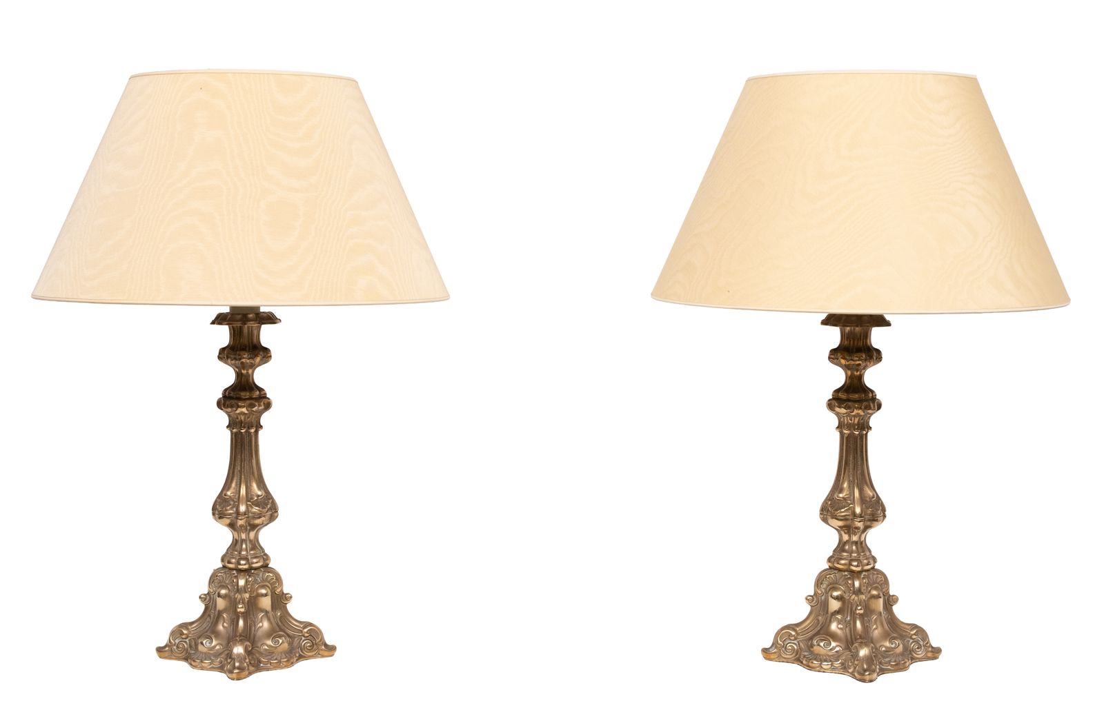 Stunning Pair Of Rococo Brass Table Lamps Italy 1920s