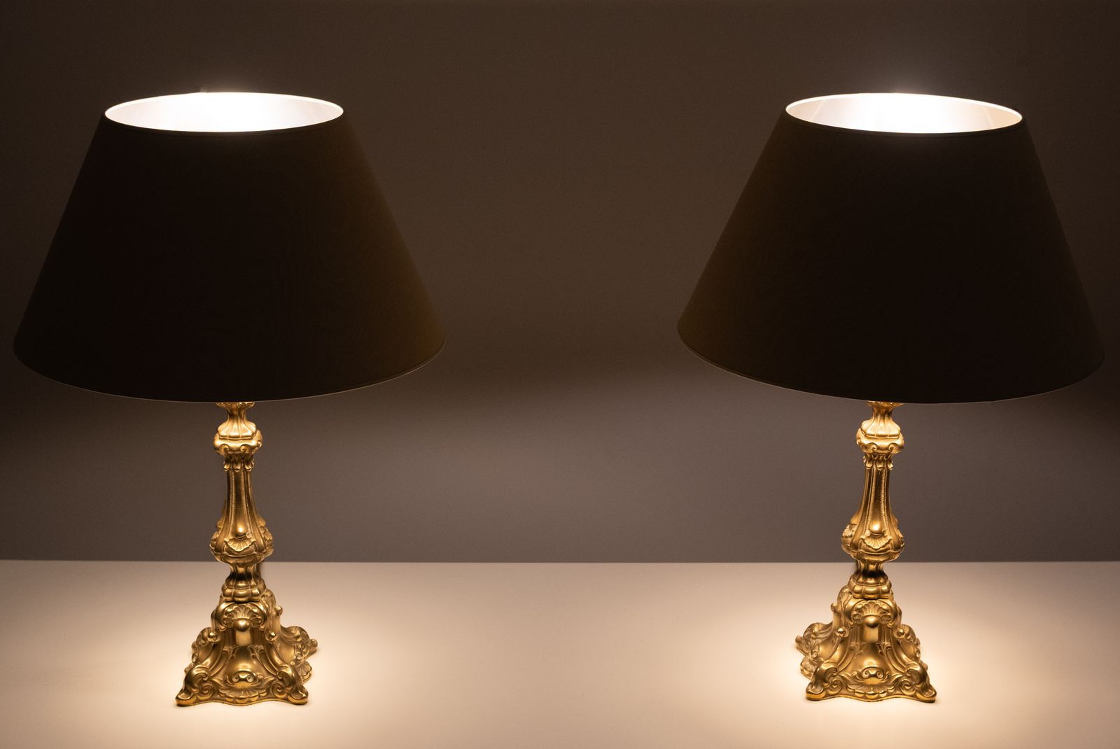 Lighting Stunning Pair Of Rococo Brass Table Lamps Italy 1920s photo