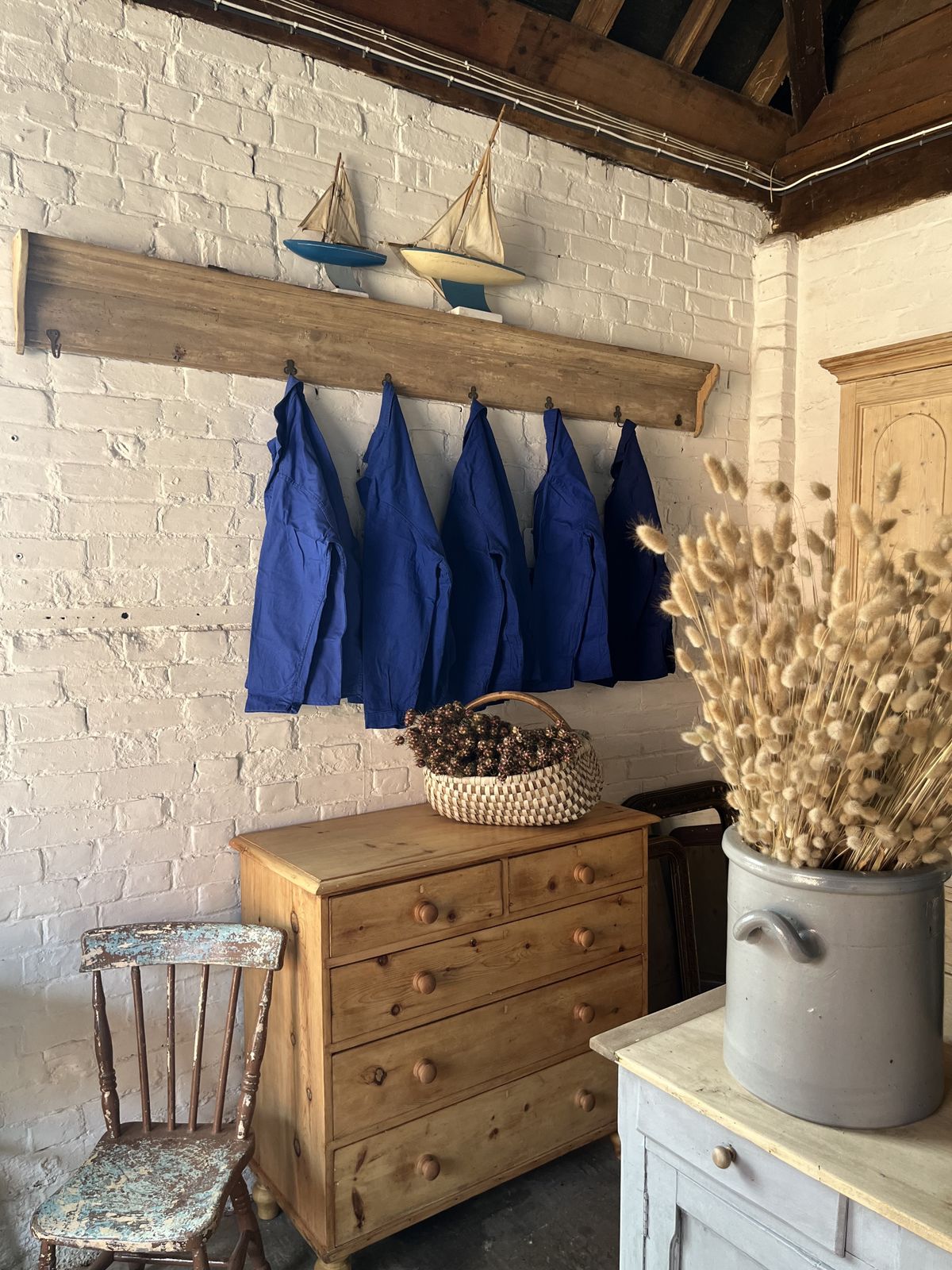 Furniture Long French Painted Hanging Shelves With Hooks photo