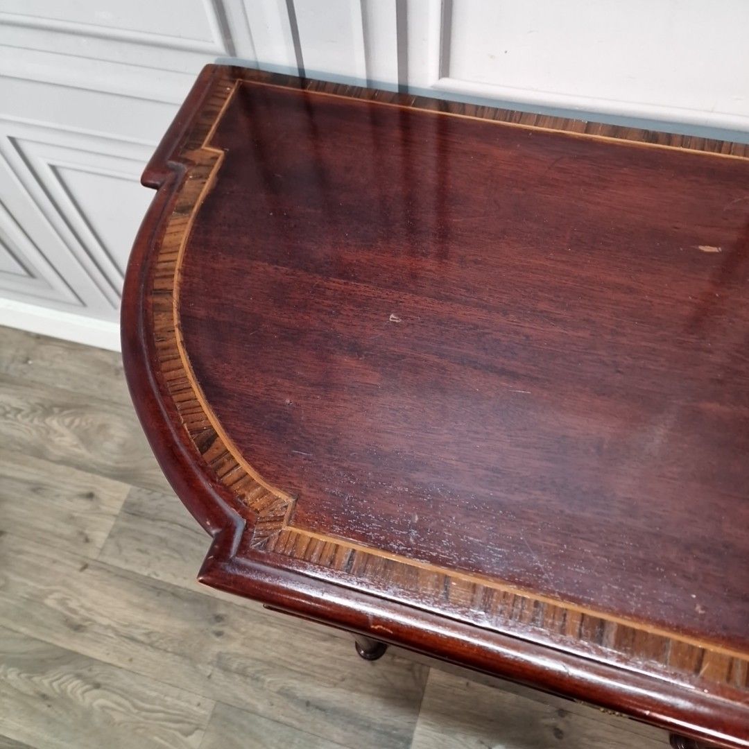 Antique Style Console Table Mahogany Demi Lune Side Hall – Inlaid Top & Carved photo 190.0