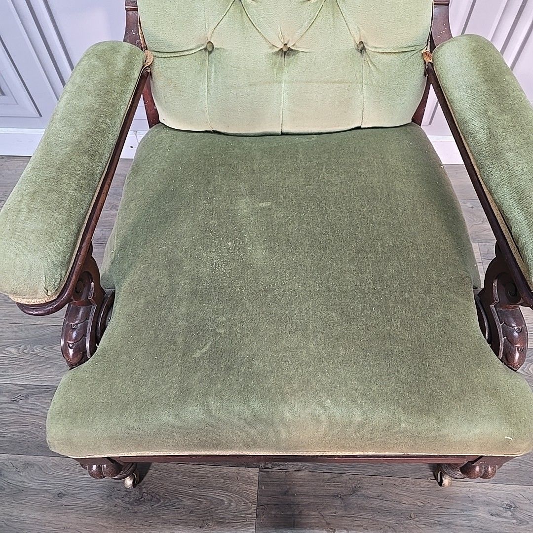 Antique Victorian Upholstered Armchair Solid Hardwood Button Back Nursing Chair photo buy