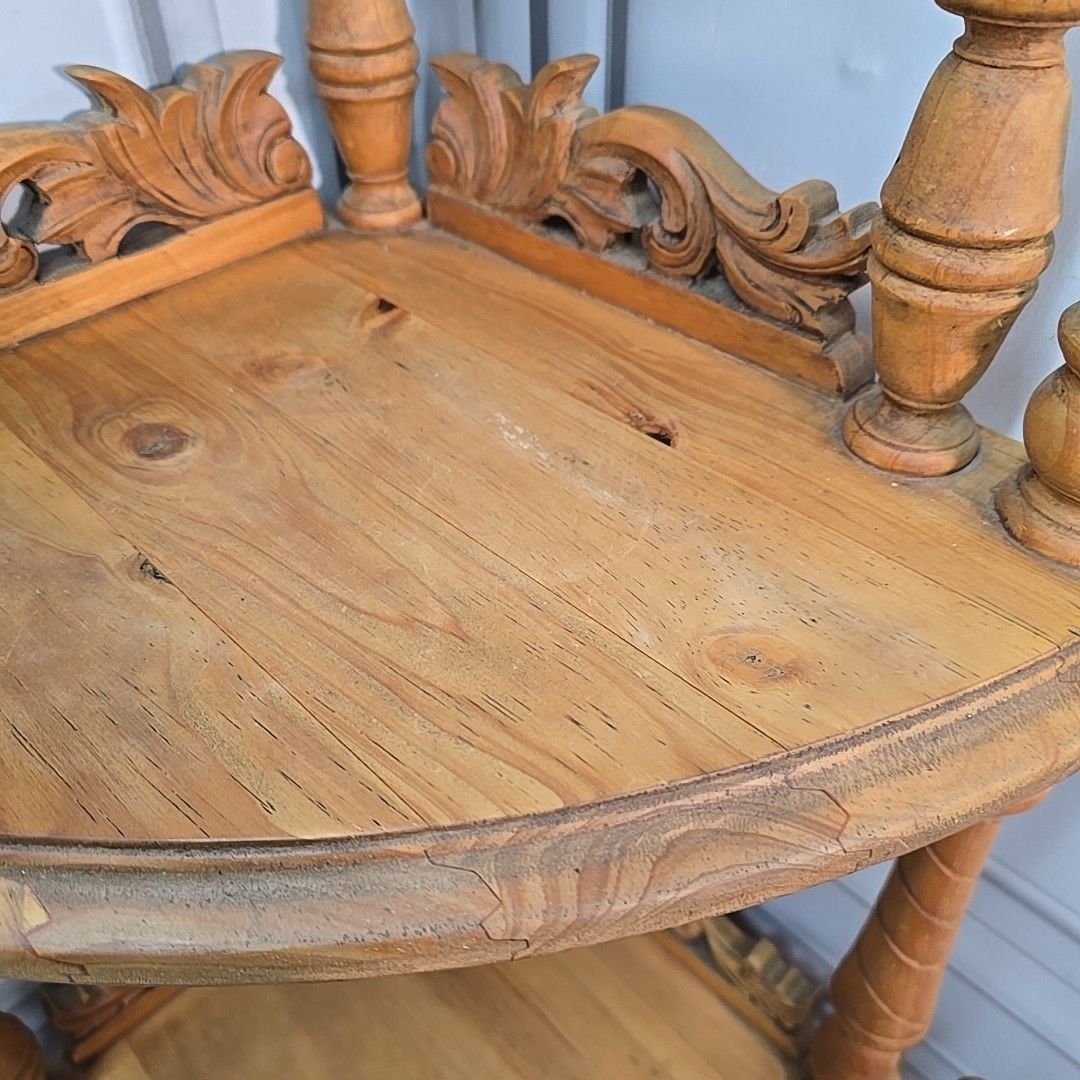 Antique Whatnot Shelf Victorian Style Carved Pine 4 Tier Corner Turned Wooden photo vintage