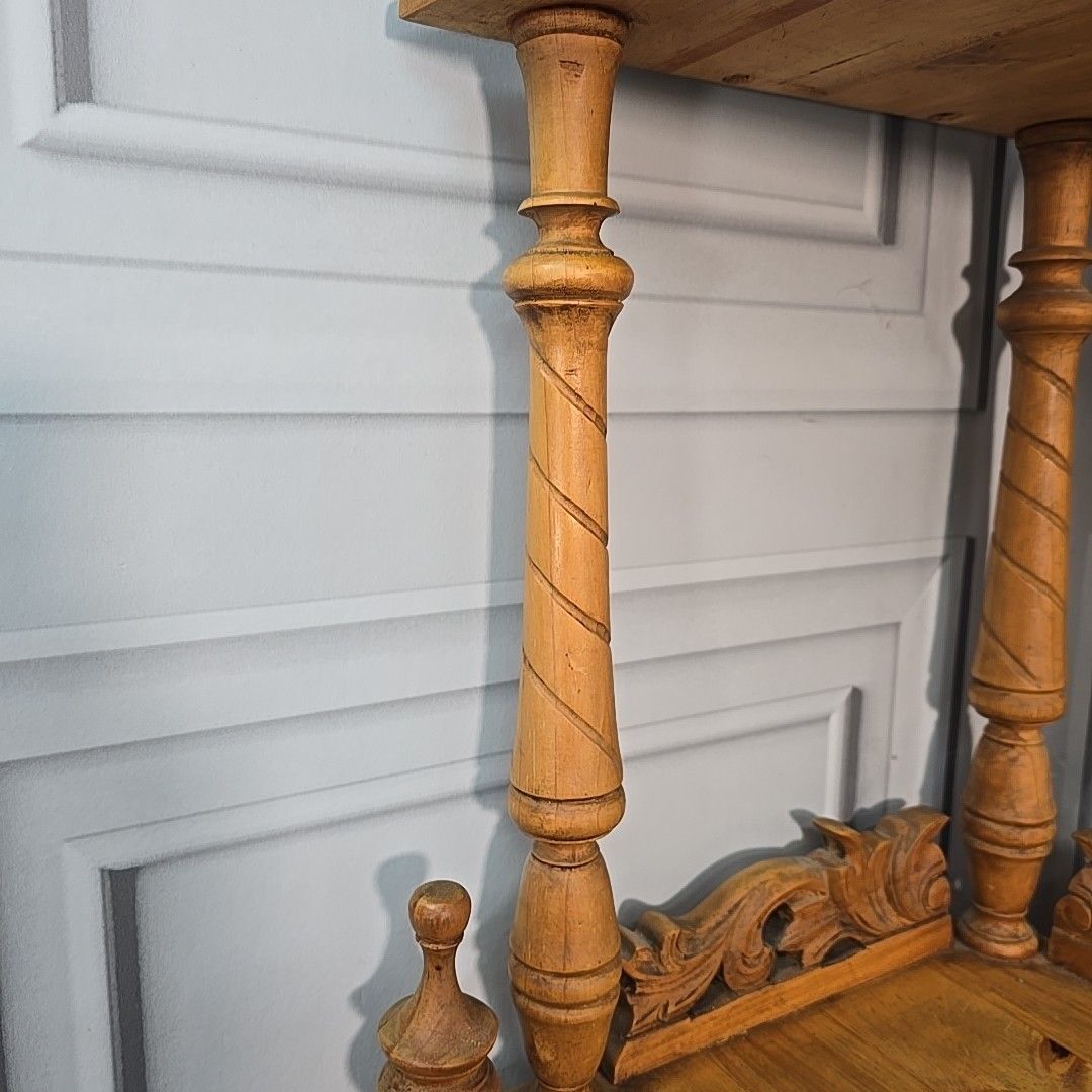 photo for sale Antique Whatnot Shelf Victorian Style Carved Pine 4 Tier Corner Turned Wooden