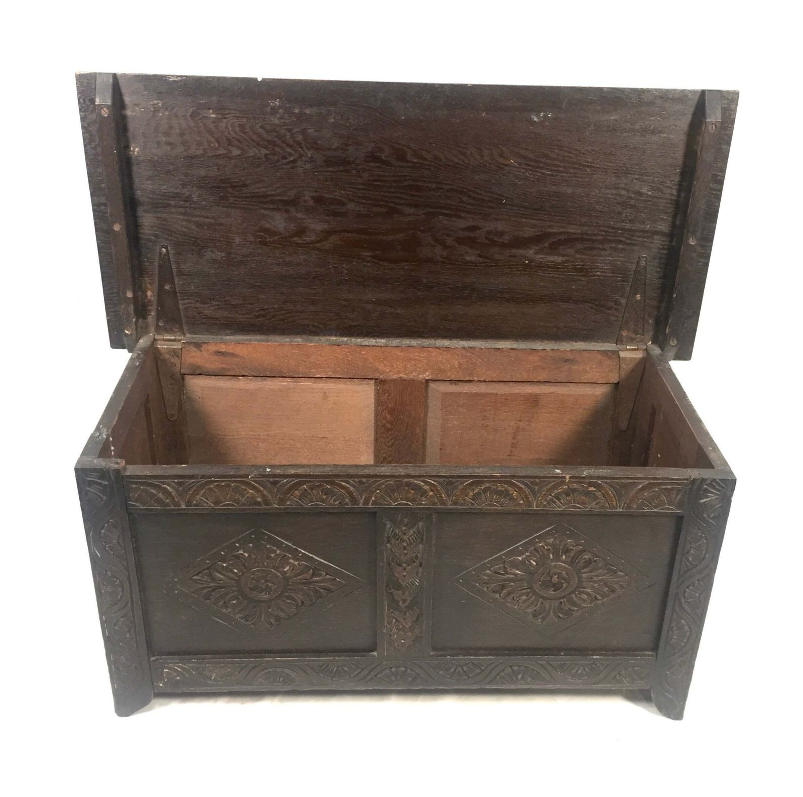 Antique 19th Century Wooden Oak Carved Blanket Box / Coffer Storage Trunk C1890 photo vintage