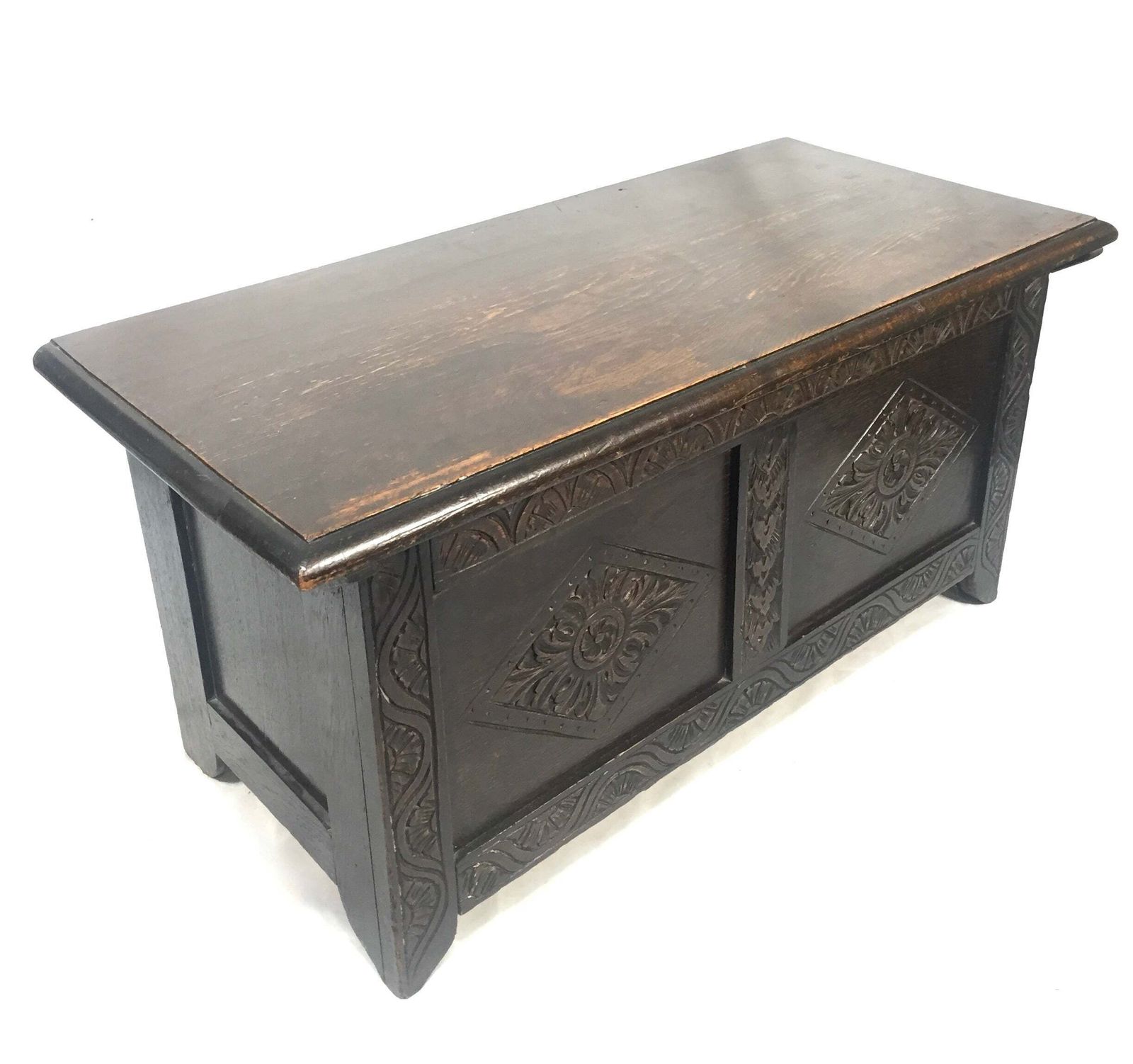 photo for sale Antique 19th Century Wooden Oak Carved Blanket Box / Coffer Storage Trunk C1890