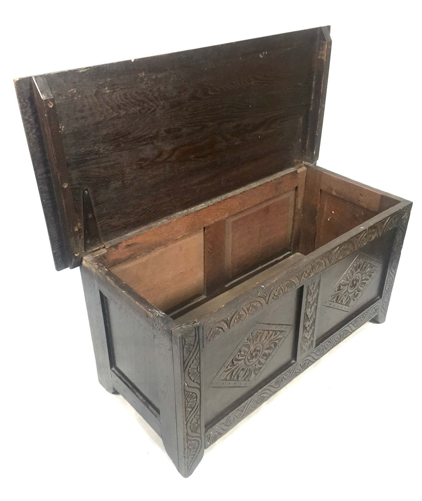 219.0 Antique 19th Century Wooden Oak Carved Blanket Box / Coffer Storage Trunk C1890 photo