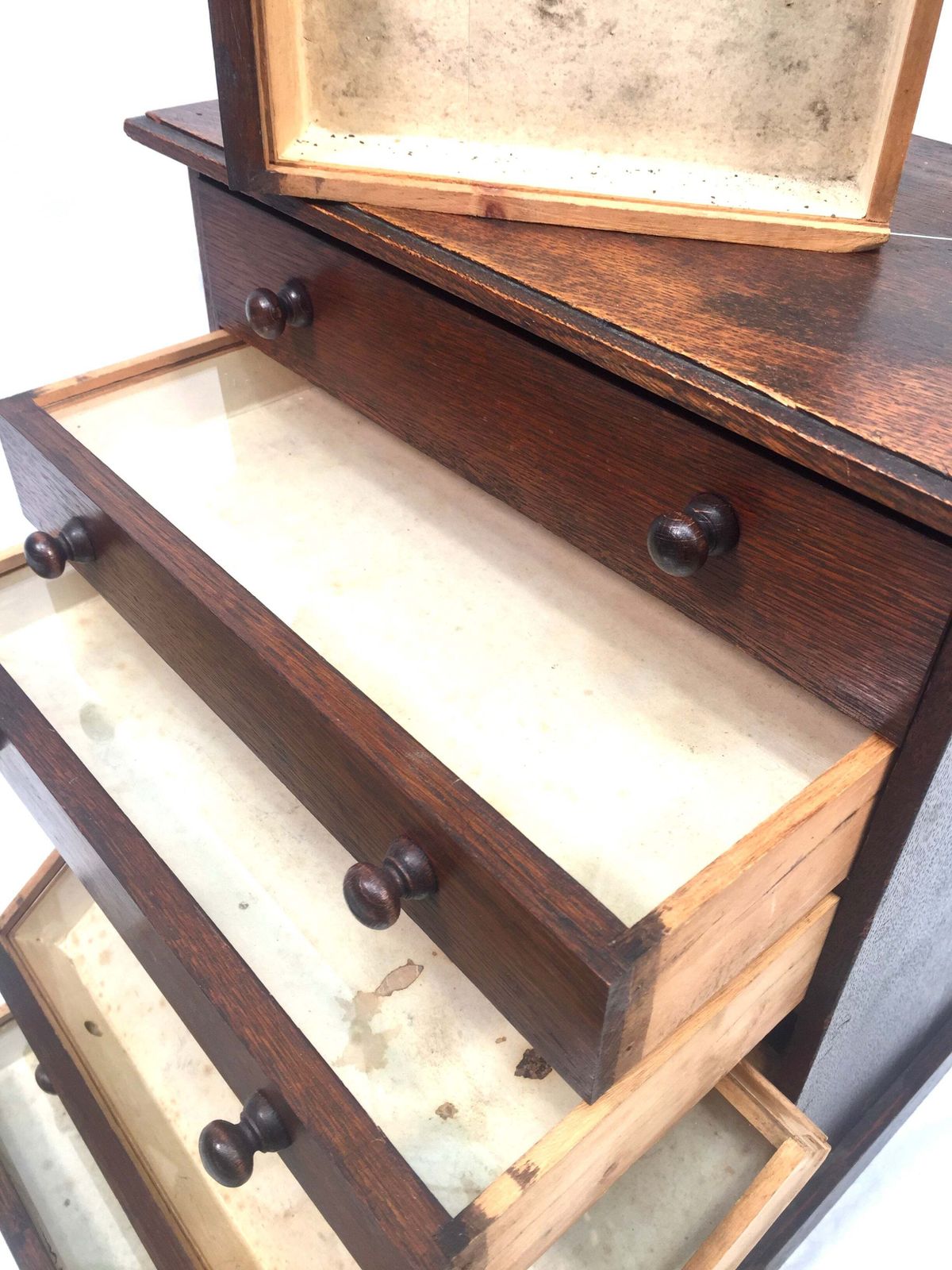 Furniture Antique Victorian Tabletop Wooden Chest Of Collectors Drawers Storage Box C.1890 photo