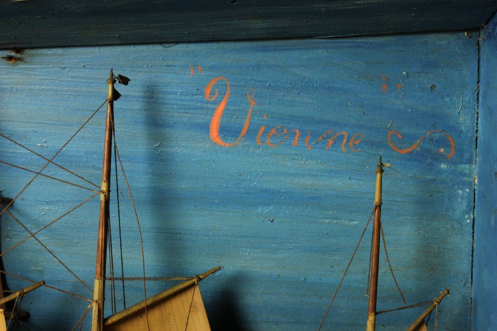 Antique Ship Diorama. French Handmade Boat Model In A Box. Vienne France. photo 995.0